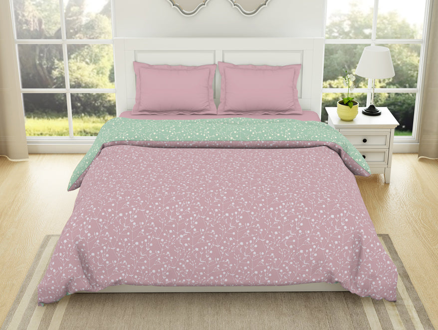 Spaces India Floral Pale Mauve - Light Brown 100% Cotton Shell Double Quilt / AC Comforter - Bohemia By Spaces