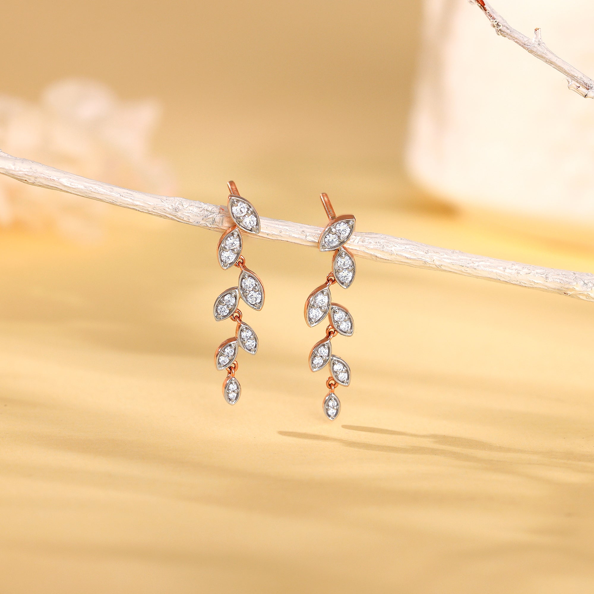 GIVA Jewellery Rose Gold Cascade Diamond Earrings - view 2