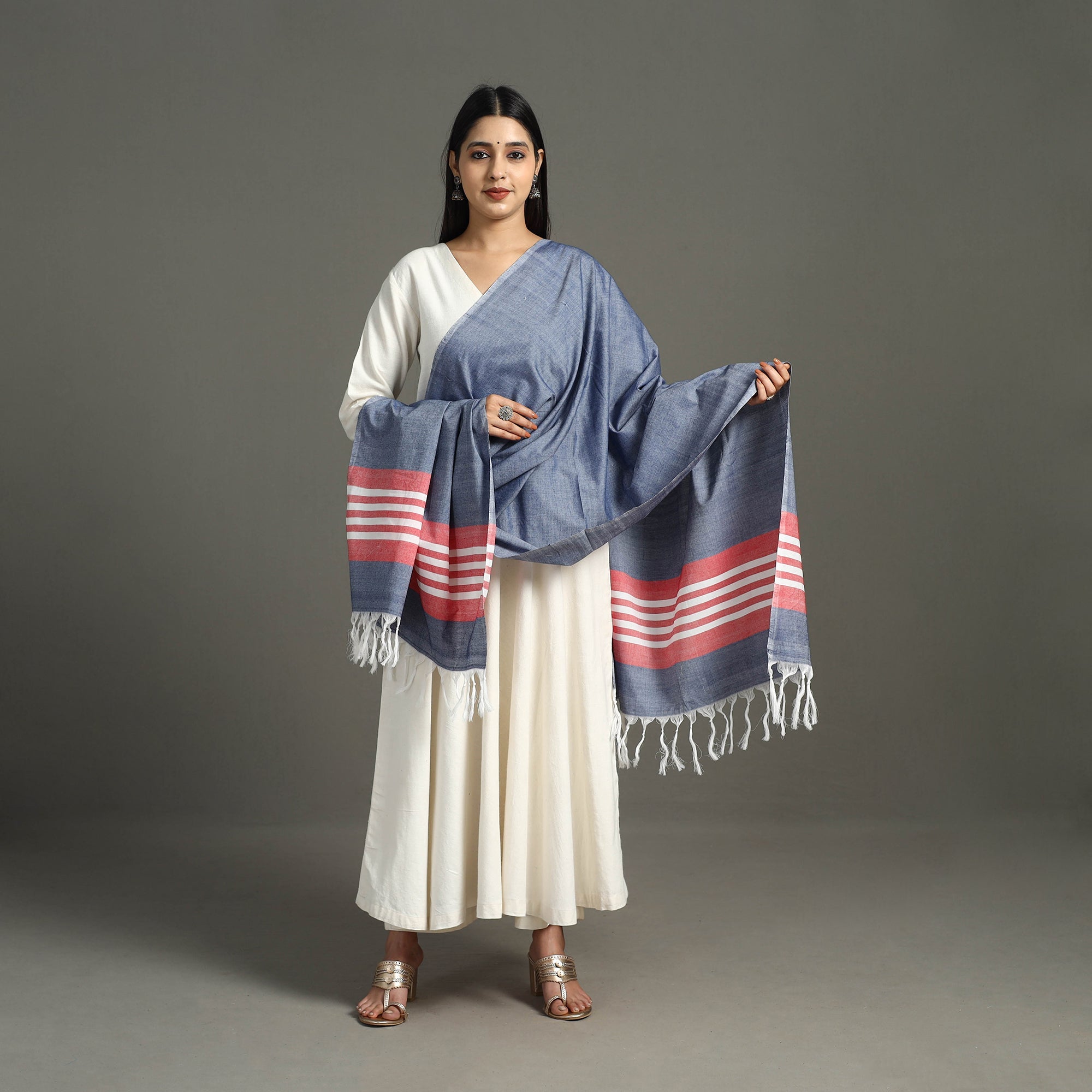 KURIAPPILLY HANDLOOM WEAVERS CO-OPERATIVE Blue - Chendamangalam Kuriappilly Cotton Handloom Dupatta 07