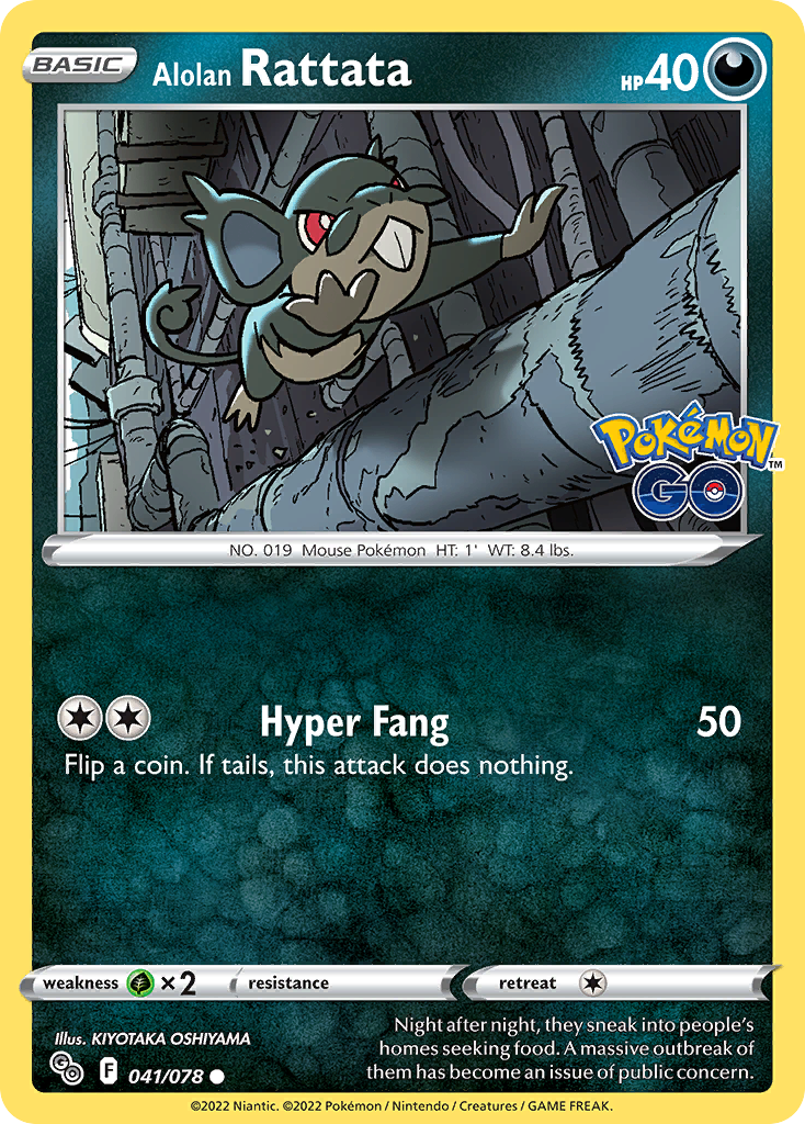 Common pgo-041 non-holo – Pokémon Alolan Rattata - 041/078 - Common [pgo-041] [Non-Holo] - Alolan Rattata - 041/078 - Common