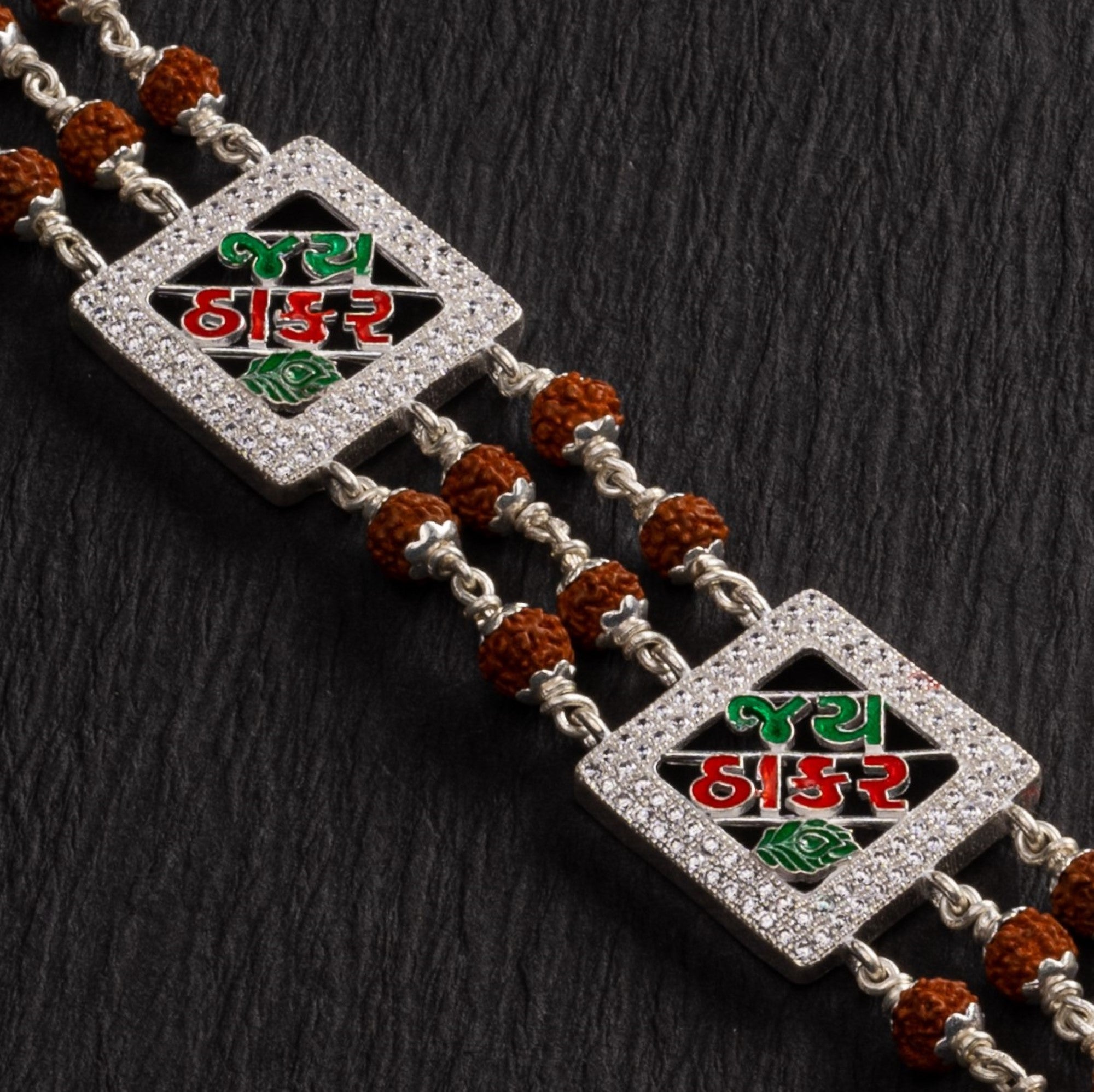Prinjal Jewellers Rudraksha Silver Two Jay Thakar Brooch Bracelet