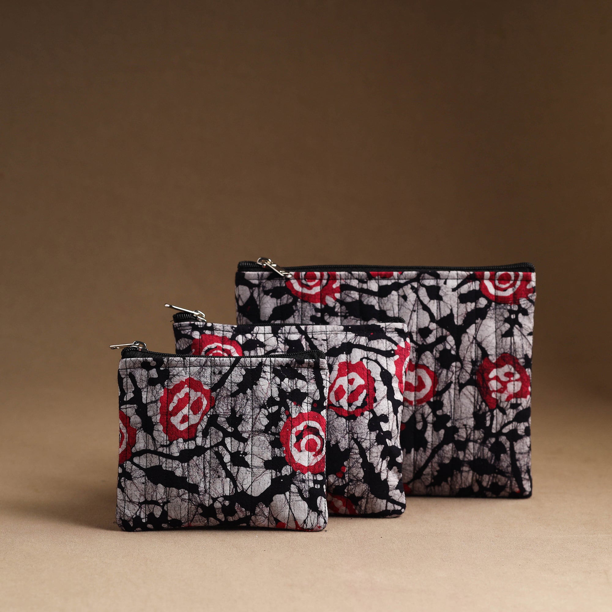 NOORI BAZAR Black - Set of 3 - Handmade Cotton Utility Pouches 39