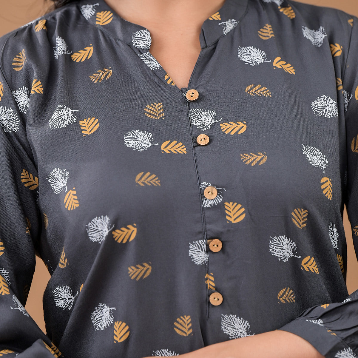 Peachmode Grey Printed Rayon Top - view 2