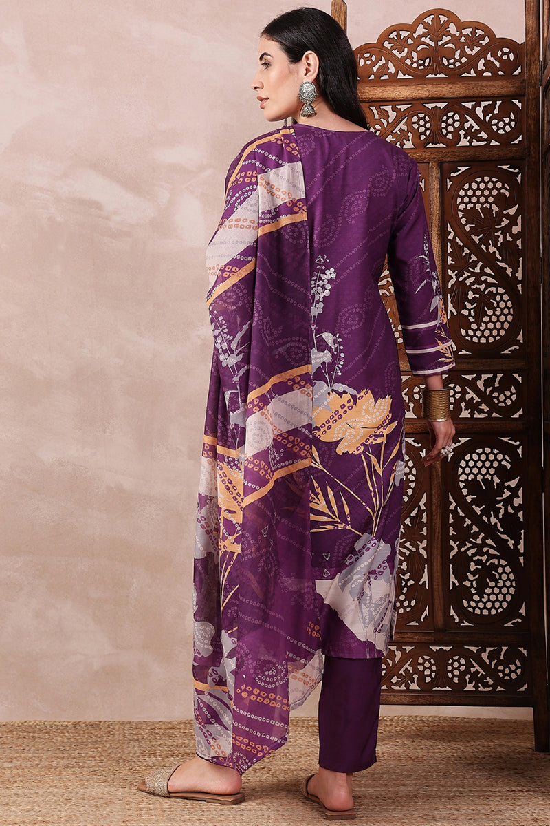 Ahika Purple Rayon Blend Floral Printed Straight Trouser Bottom Suit Set PKSKD2536PPL - view 5