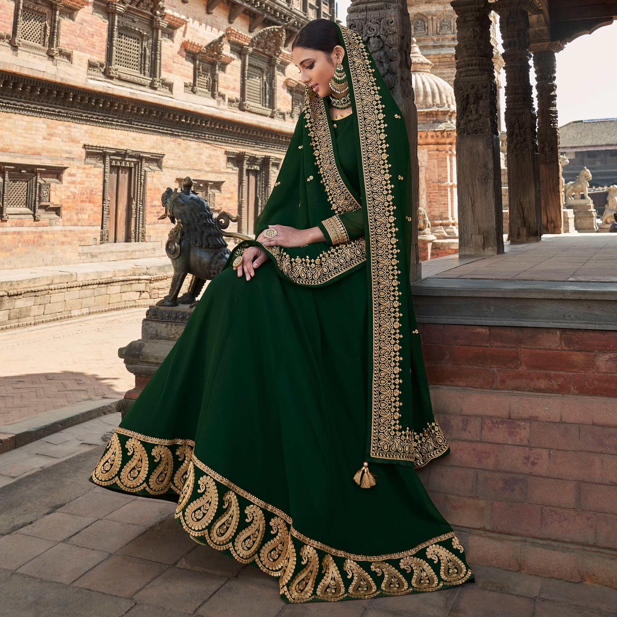 BlackTree green-party-wear-embroidered-georgette-gown-138519 - view 2