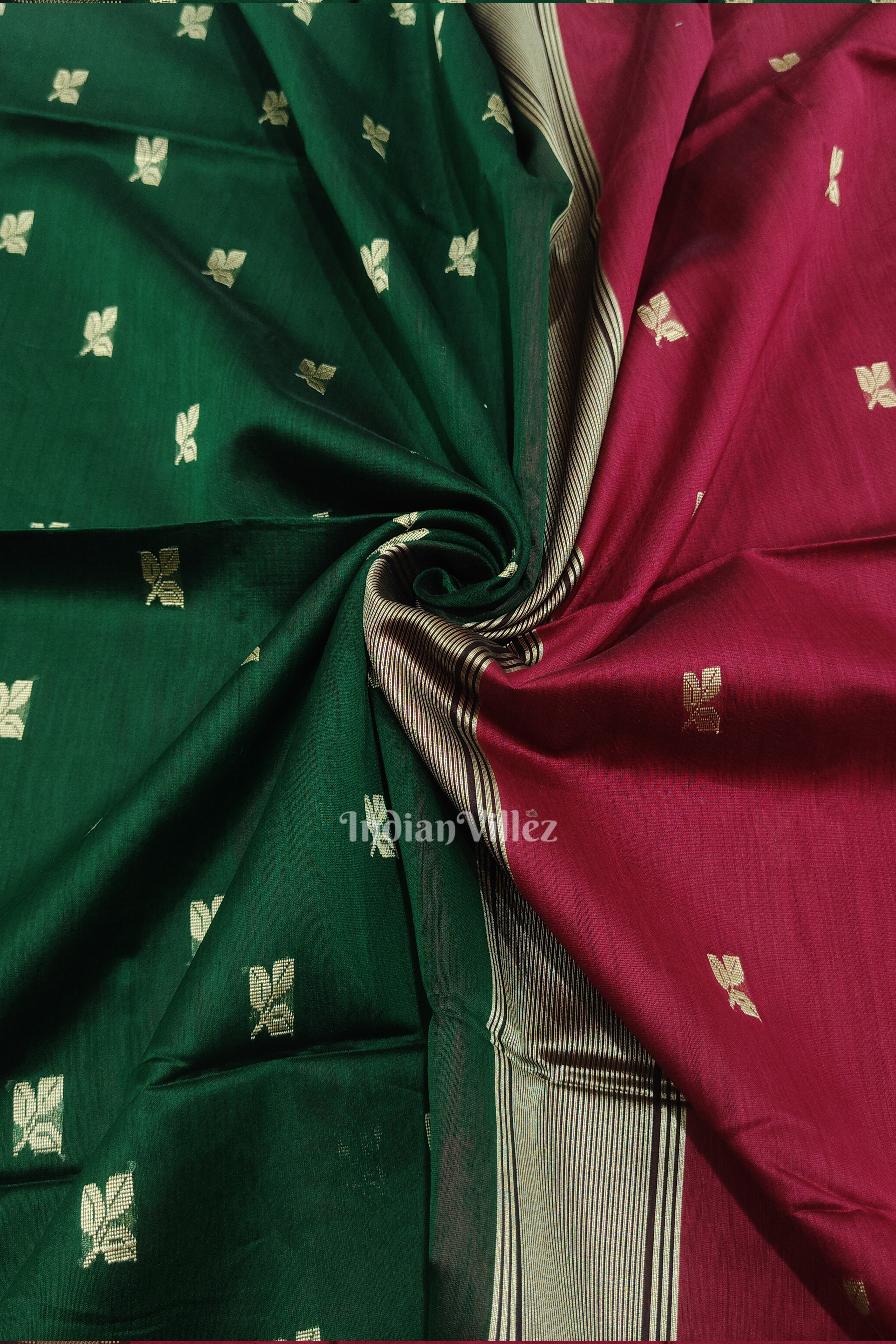 IndianVillèz Purple Wine with Green Pure Silk Cotton Maheshwari Saree - view 2