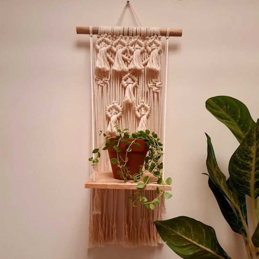 House Of Macrame Alyaa Wall Hanging Shelf - Off White