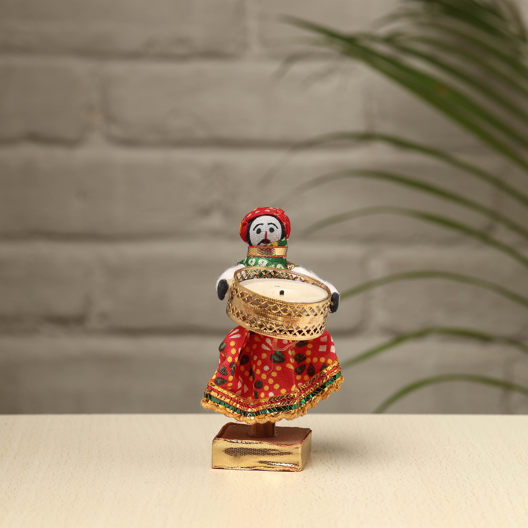 ITOKRI CRAFTS INITIATIVE Rajasthani Puppet Couple Handmade Tealight Candle Holders (Set of 2) - view 3