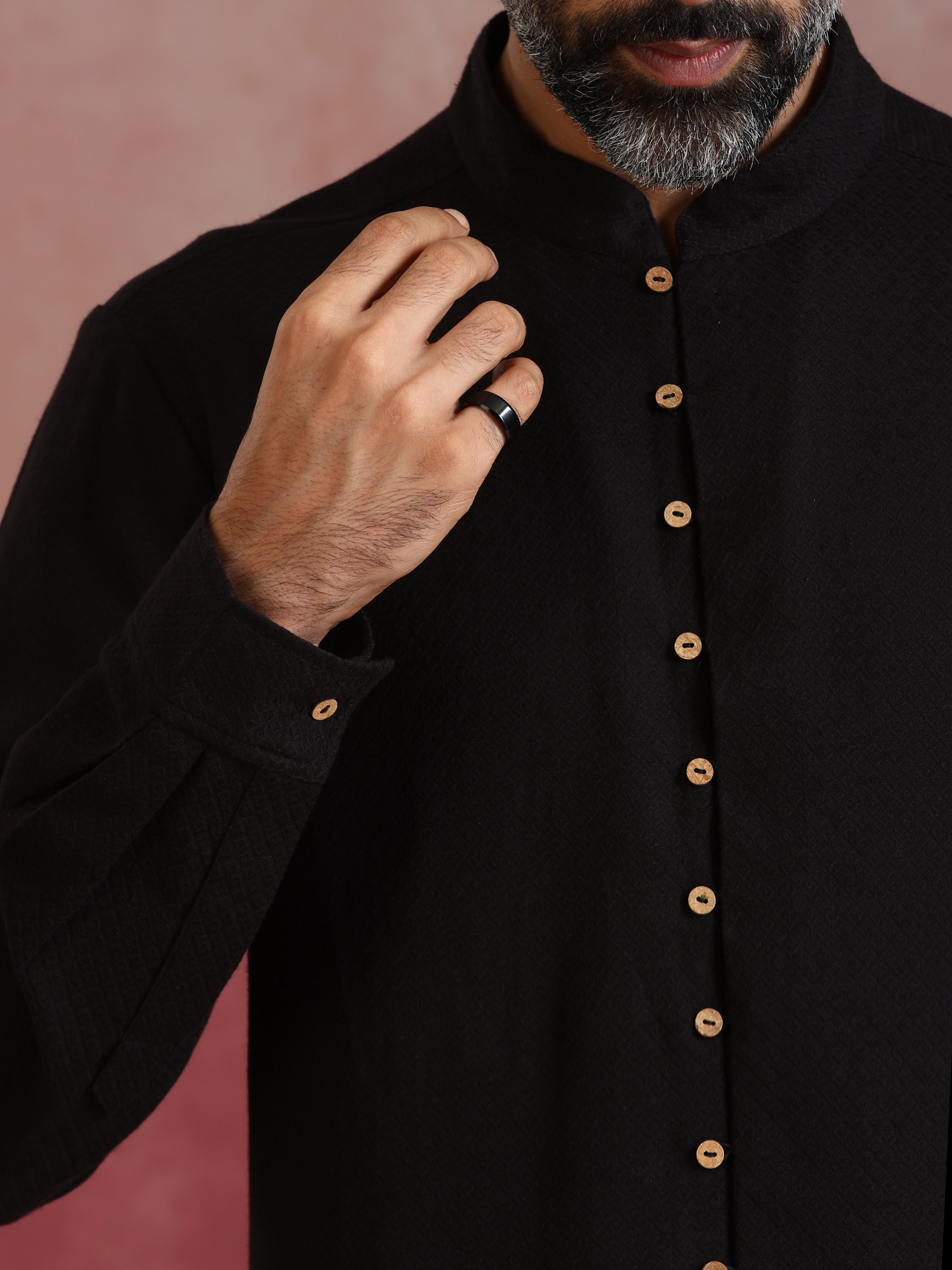 trueBrowns Men's Black Cotton Dobby Co-ord Set - view 6