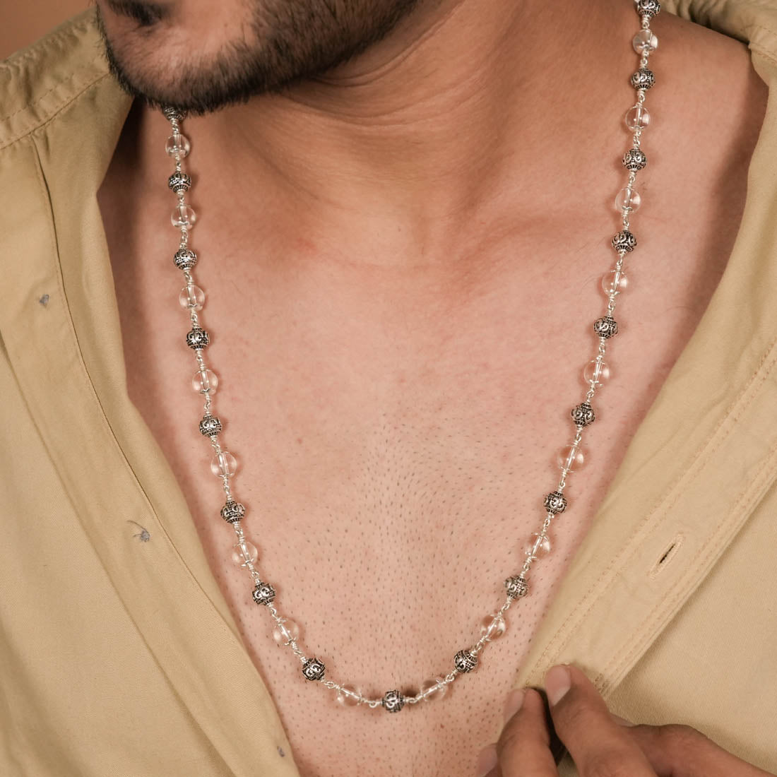 Prinjal Jewellers Sphatik With Om Silver Beads Mala - view 3