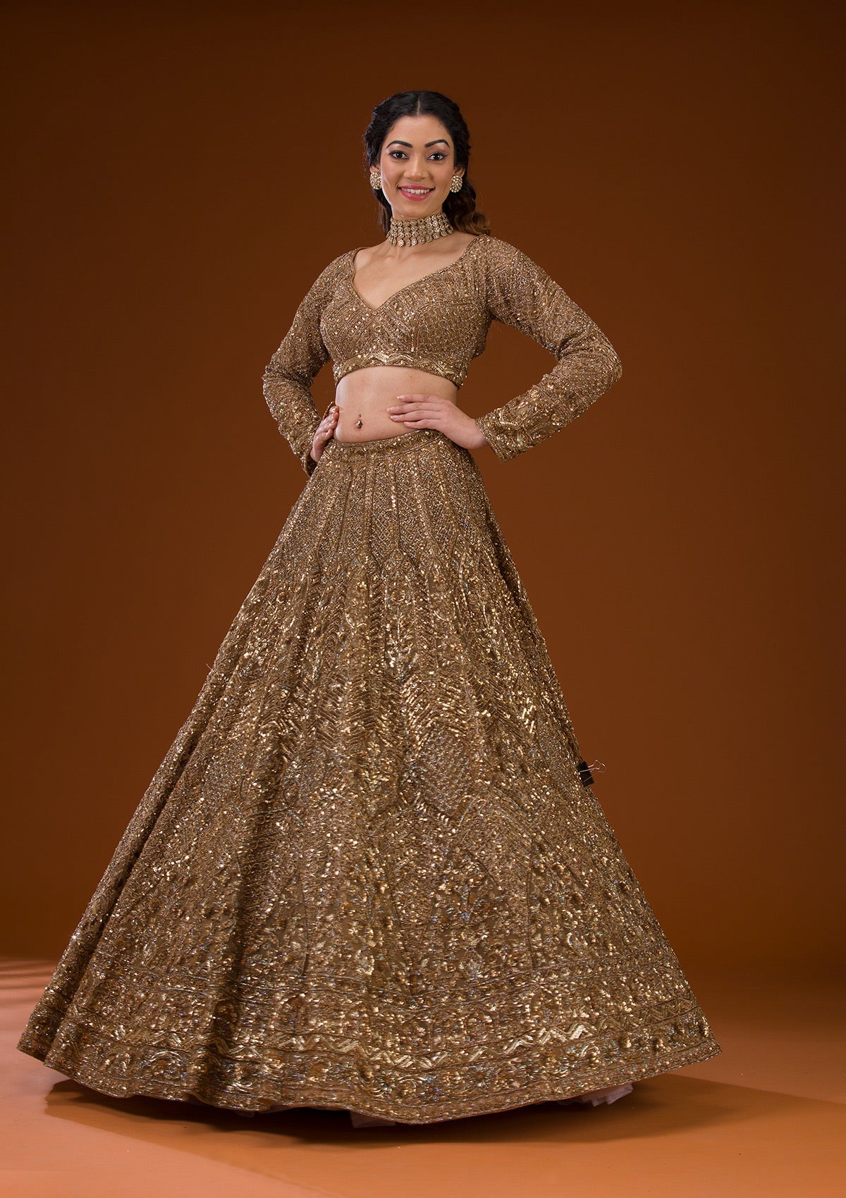 Koskii Gold Stonework Net Readymade Lehenga – Women's - view 6