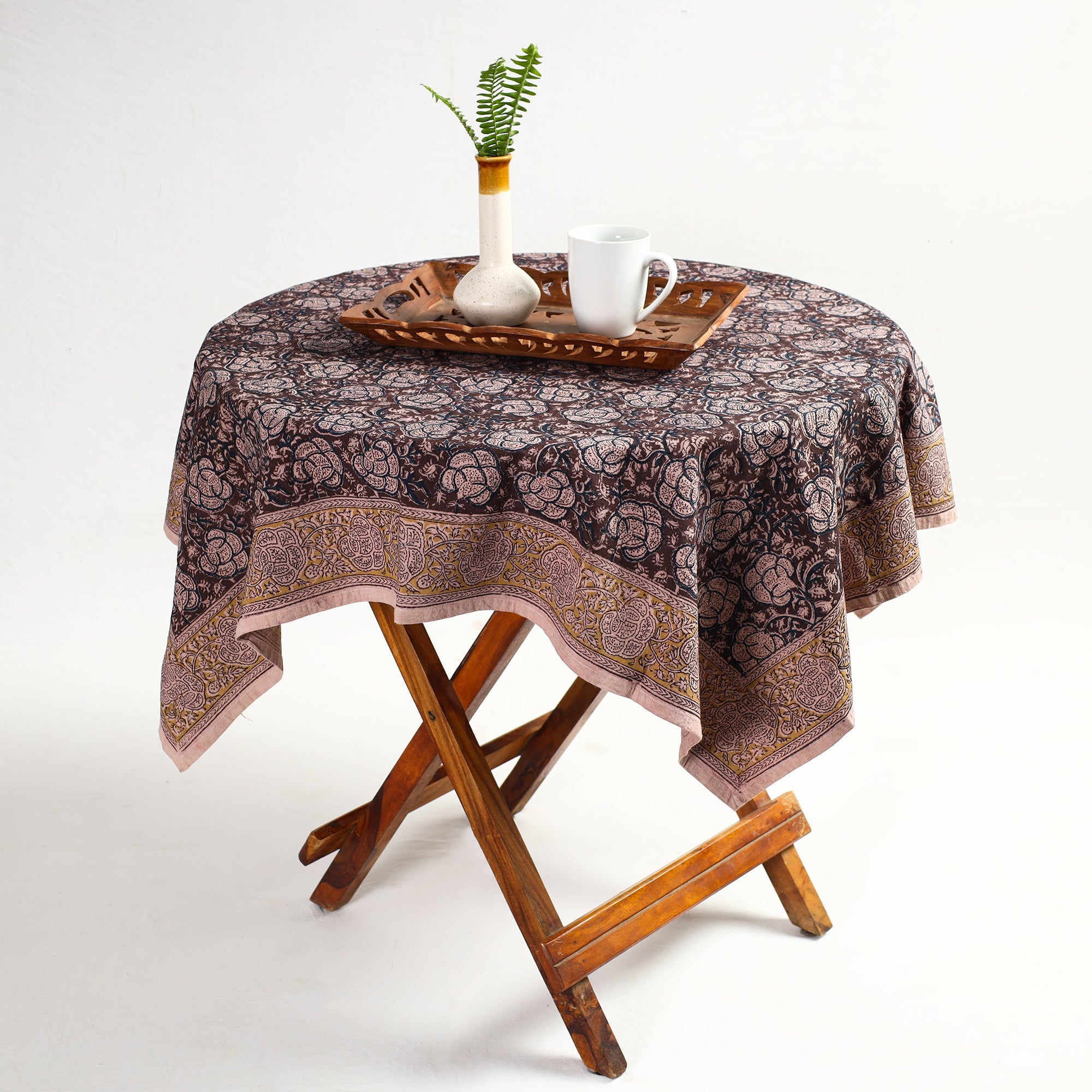 PITCHUKA SRINIVAS KALAMKARI PEDANA Brown - Original Pedana Kalamkari Block Printed Cotton Table Cover (46 x 43 in)
