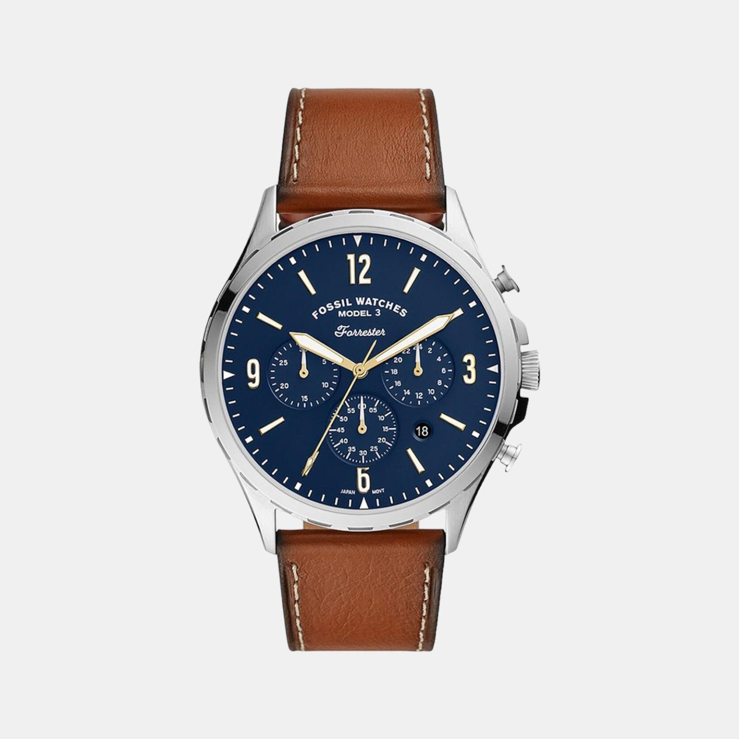 Fossil Forrester Men Quartz Blue Dial Chronograph Leather Watch FS5607