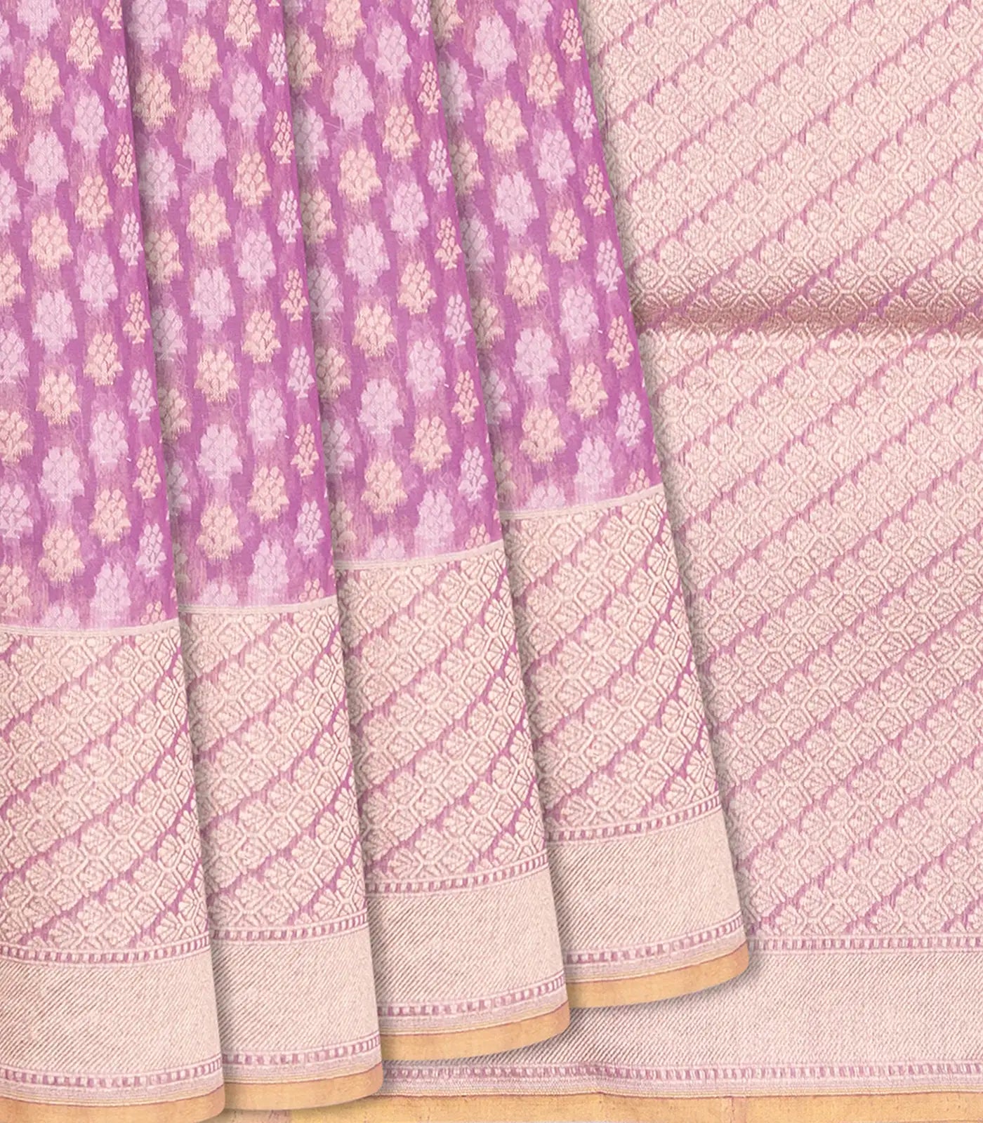 RmKV Purple Handloom Banarasi Cotton Saree With Floral Motifs-Purple
