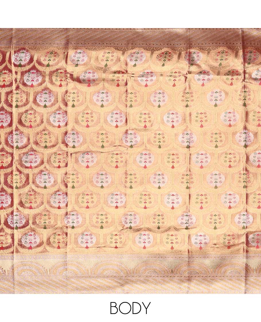 TheShoppothys Gold Semi banaras tissue saree with meenakari designs, contrast border of zari designs & pallu of intricate patterns - view 2