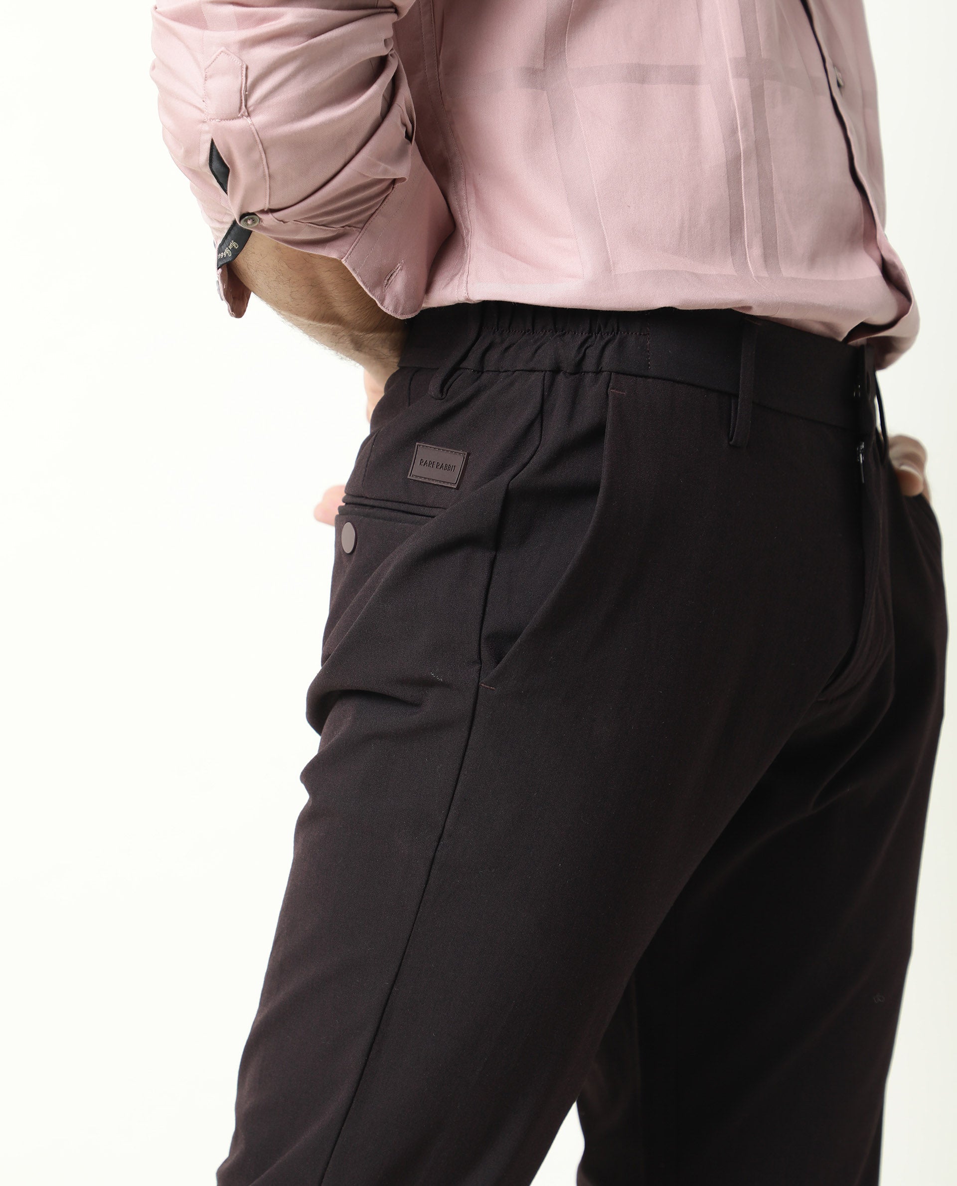 ARTICALE Rare Rabbit Men's Travel-22 Maroon Polyester Viscose Fabric Button & Zip Closure Slim Fit Trouser
