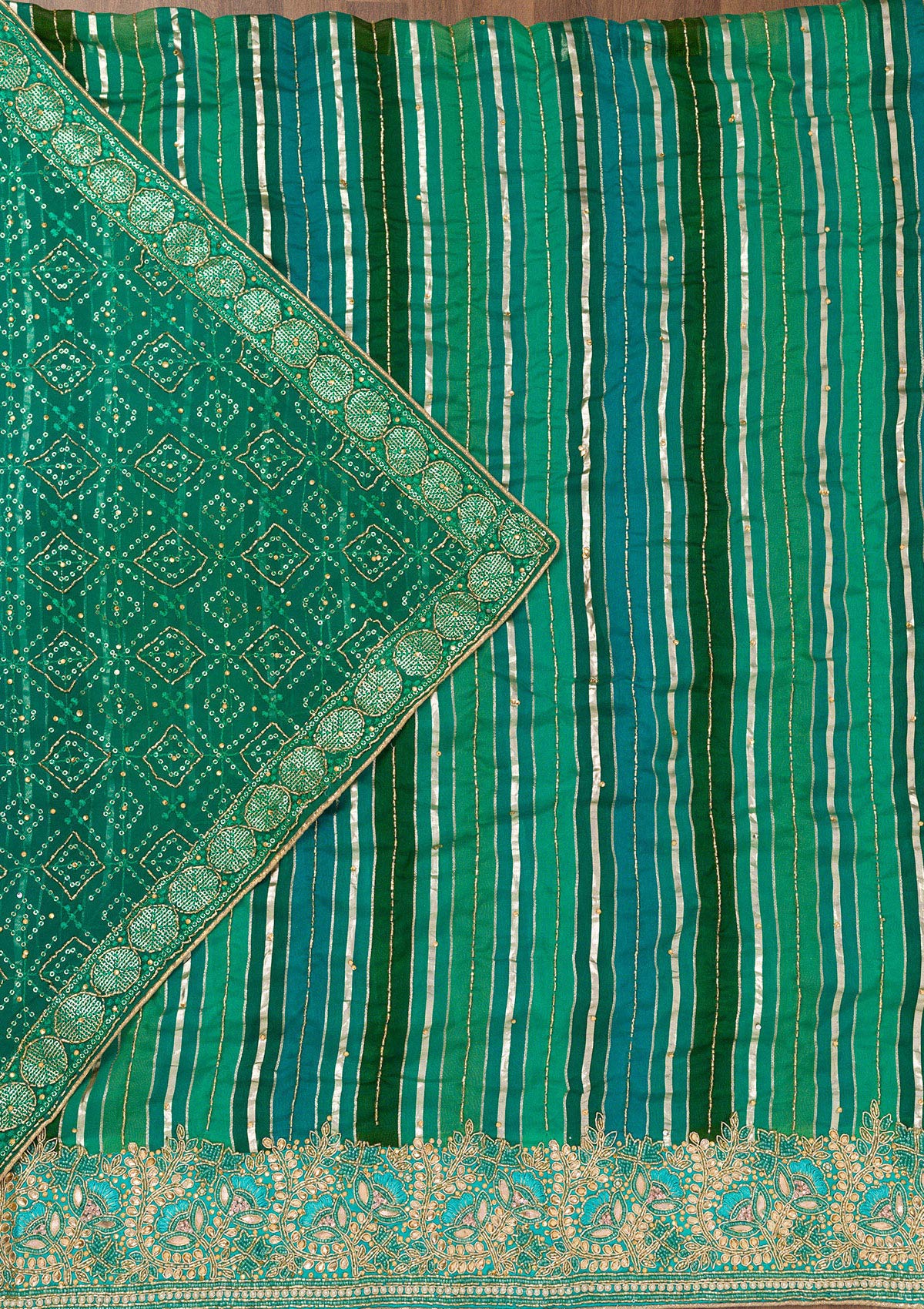 Koskii Green Zariwork Semi Crepe Unstitched Salwar Suit - view 3
