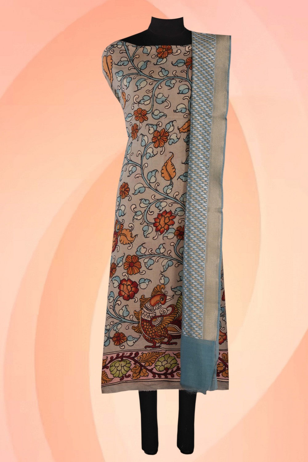 Kalanjali Kalamkari Unstitched Suit With Dupatta (2 Pcs Set)