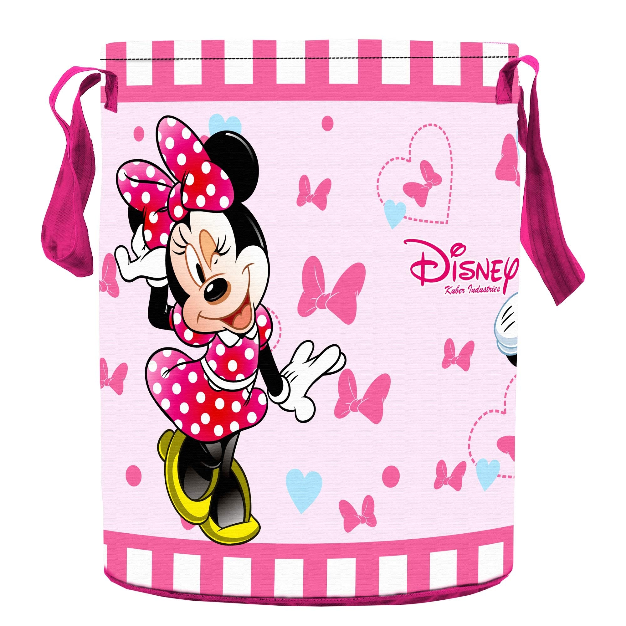 Kuber Industries Disney Print Round Non Woven Fabric Foldable Laundry Organiser with Handles,45 LTR (Set of 2, Black & Pink)-KUBMART11656, Standard - view 7