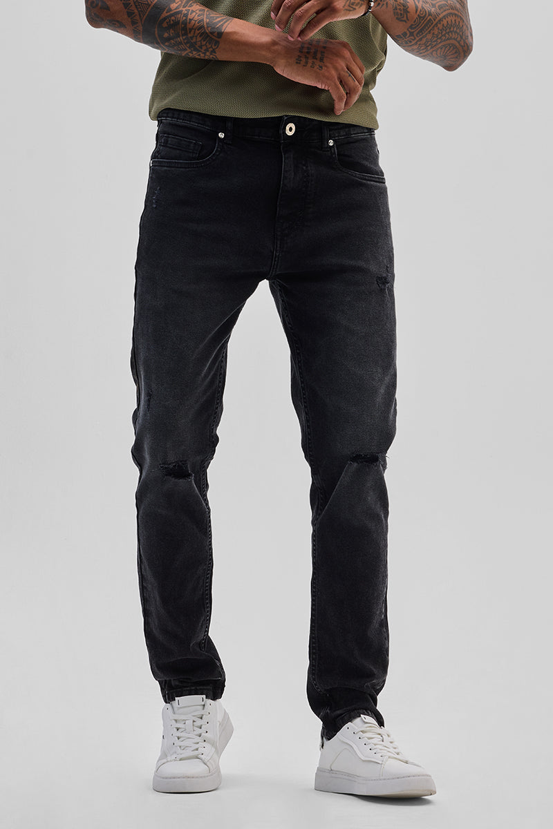 SNITCH Black Distressed Slim Fit Jeans – Charcoal Grey