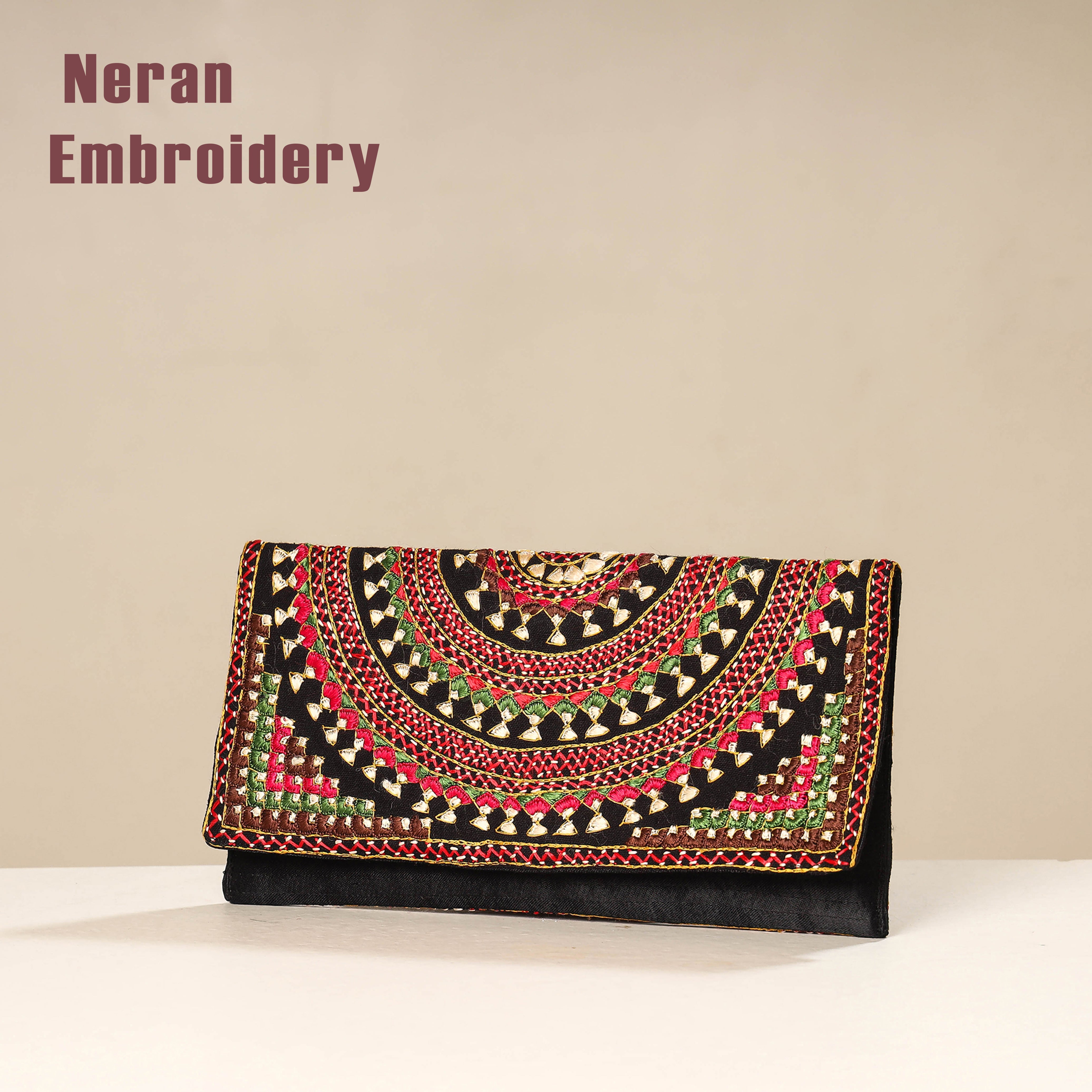 WAMA BY SMITA JAIN Black - Kutch Neran Embroidery Mashru Silk Wallet