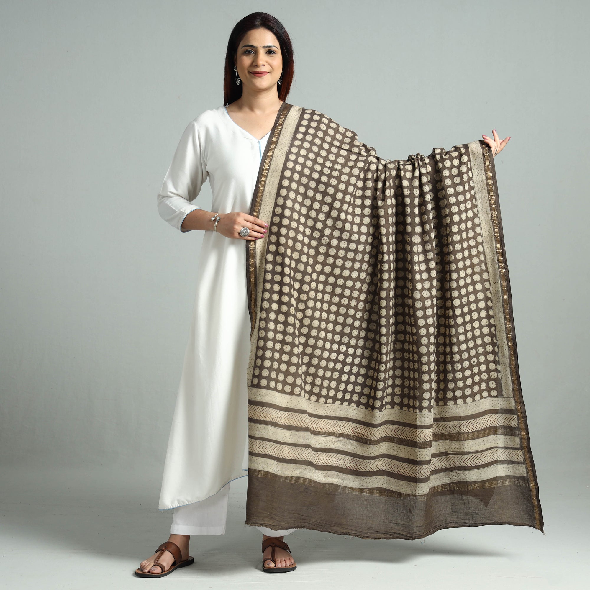 HAVELI CHRONICLES Brown - Akola Block Printed Cotton Dupatta 29