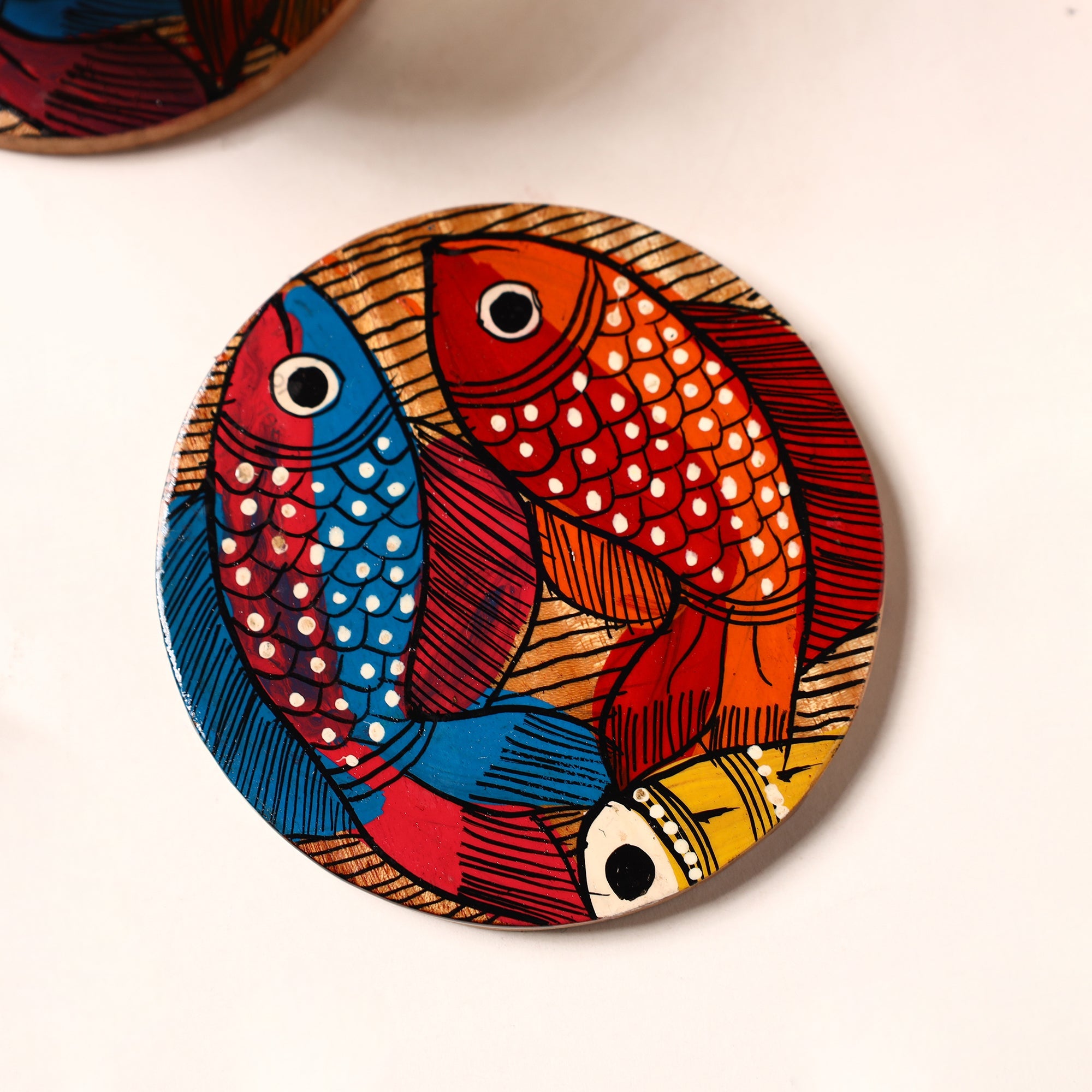 ITOKRI CRAFTS INITIATIVE Bengal Patua Handpainted Akashmoni Wooden Coasters (Set of 4) 22 - view 2
