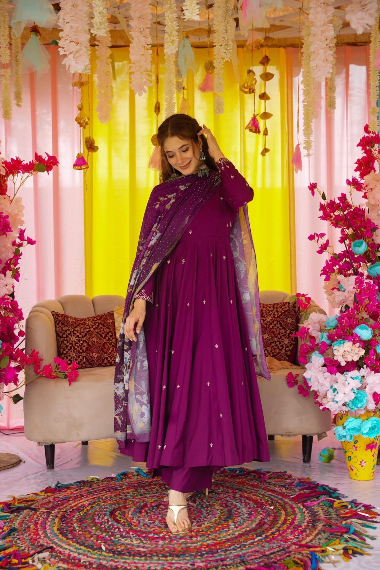 Idaho-o Imperial Purple muslin suit set - view 3