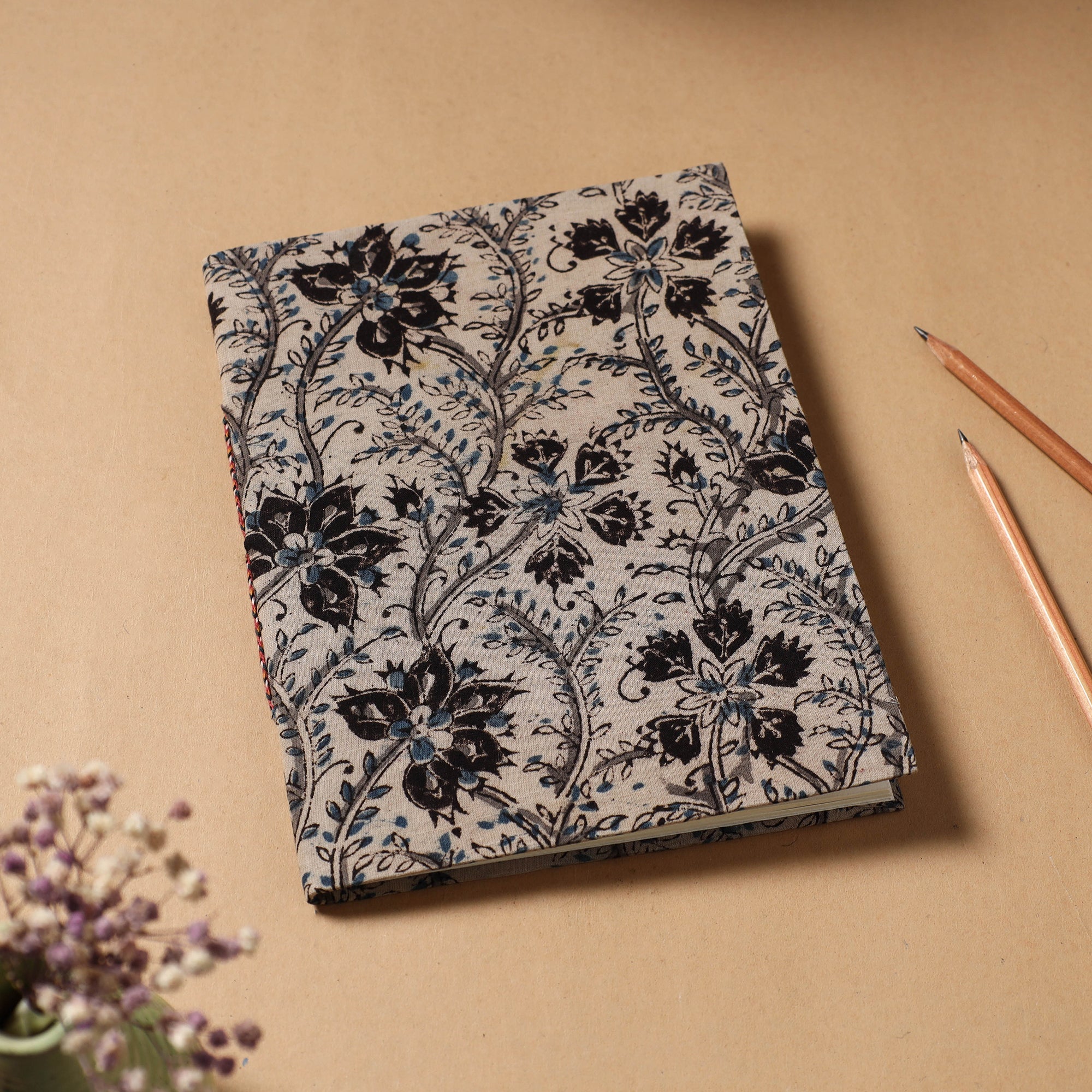 BINDAAS UNLIMITED Beige - Kalamkari Fabric Cover Handmade Paper Notebook (9 x 7 in)