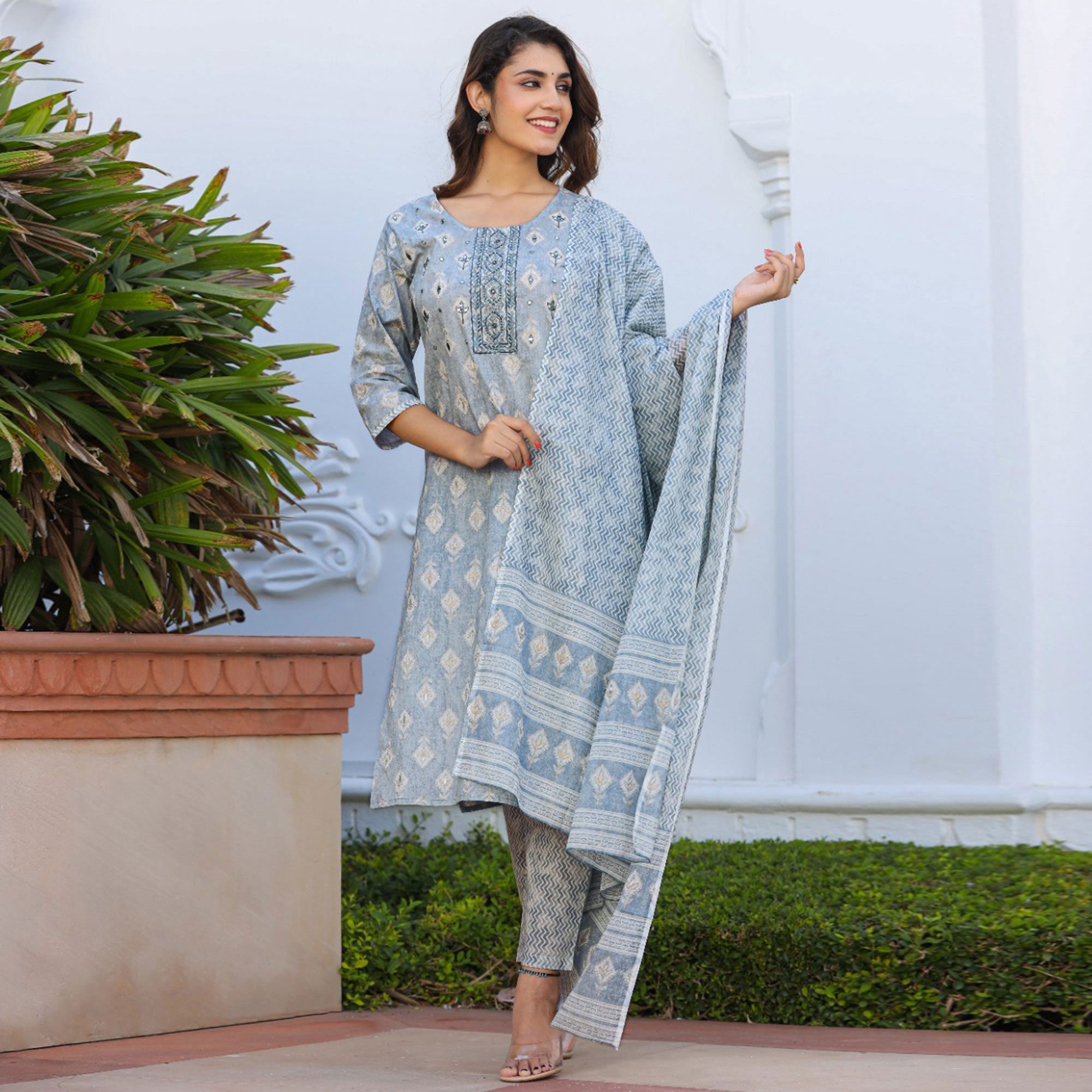 BlackTree grey-jaipuri-printed-pure-cotton-suit - view 2