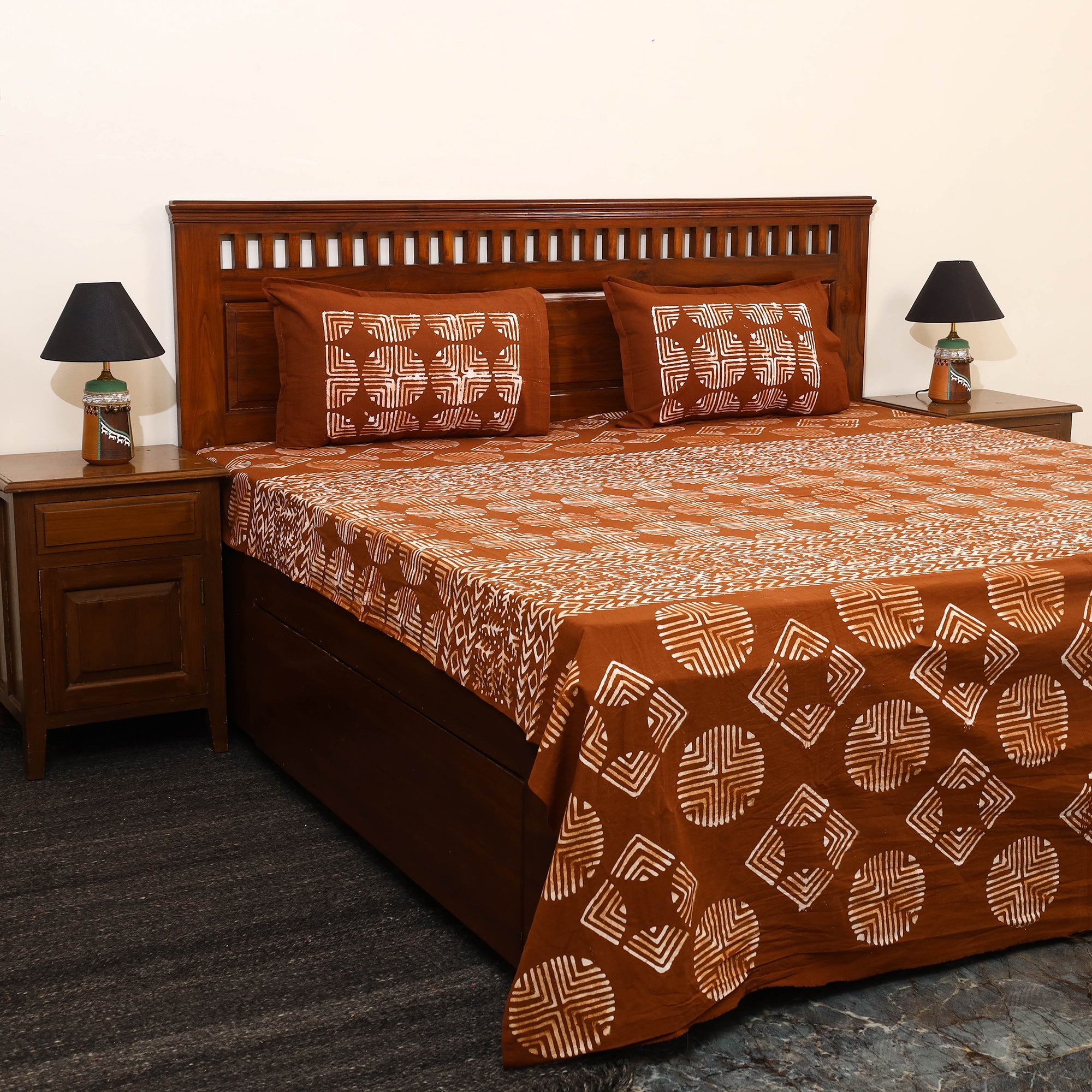 BATIK BY MD. SHARIFF Brown - Cotton Double Hand Batik Print Bed Sheet Set 22