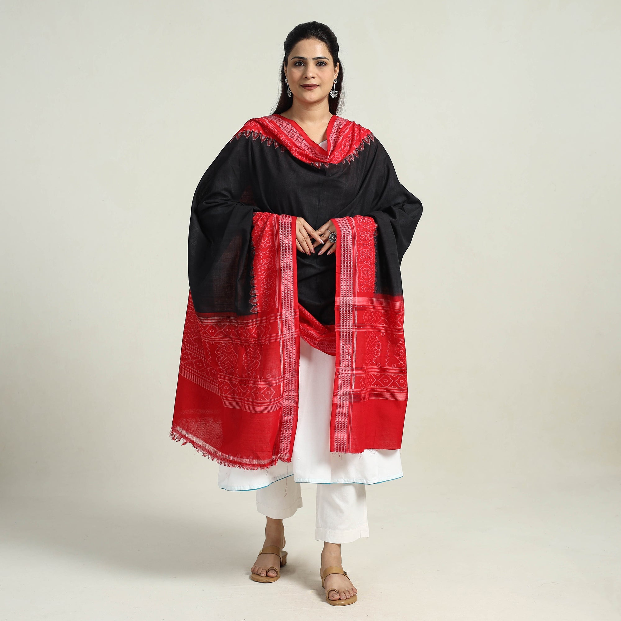 ASHOKA ASSEMBLE - CELEBRATING CRAFTS OF ODISHA Black - Sambalpuri Ikat Weave Handloom Cotton Dupatta 44