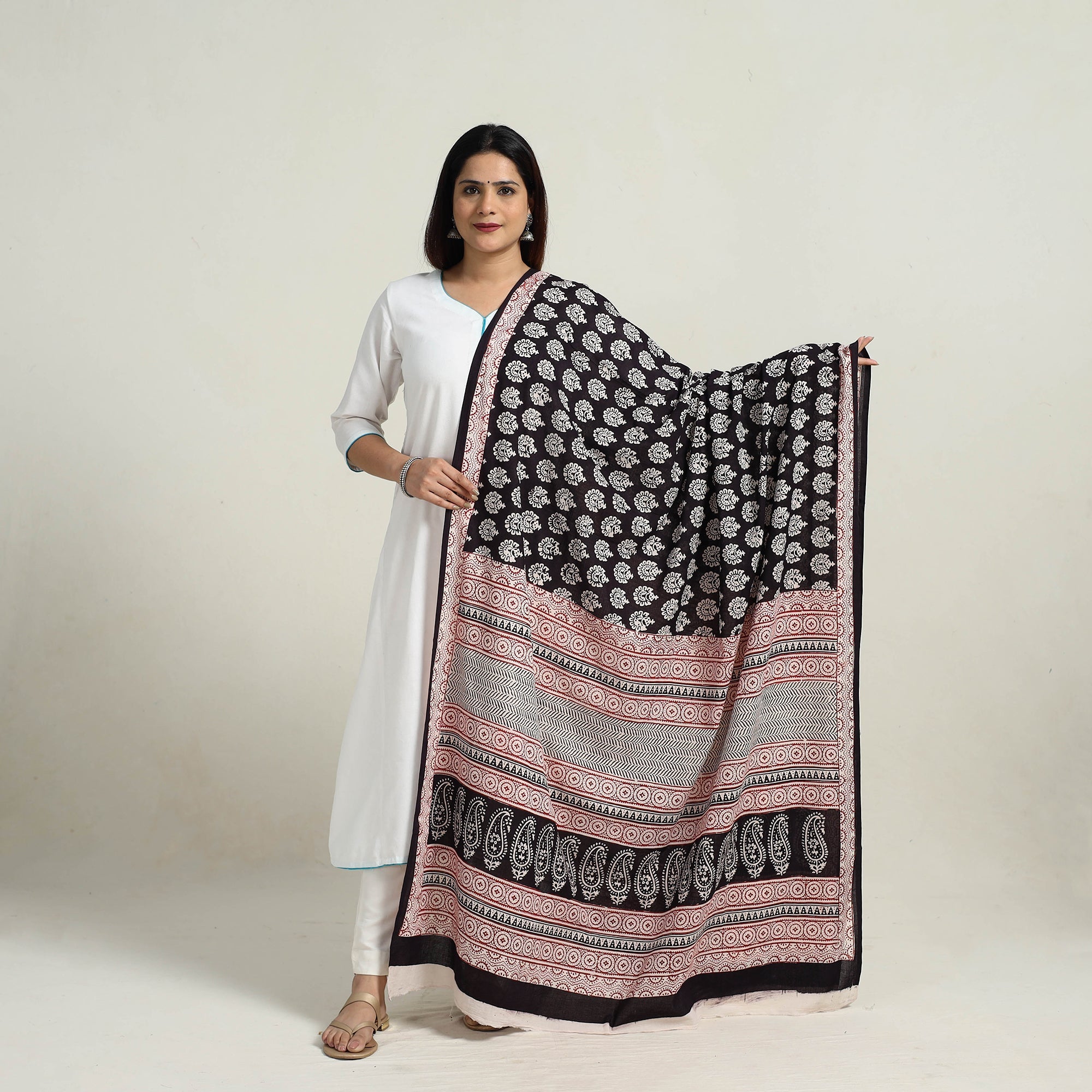 BAGH PRINTS BY MOHAMMED RAFIK KHATRI Black - Natural Dyed Hand Block Print Cotton Bagh Dupatta 01