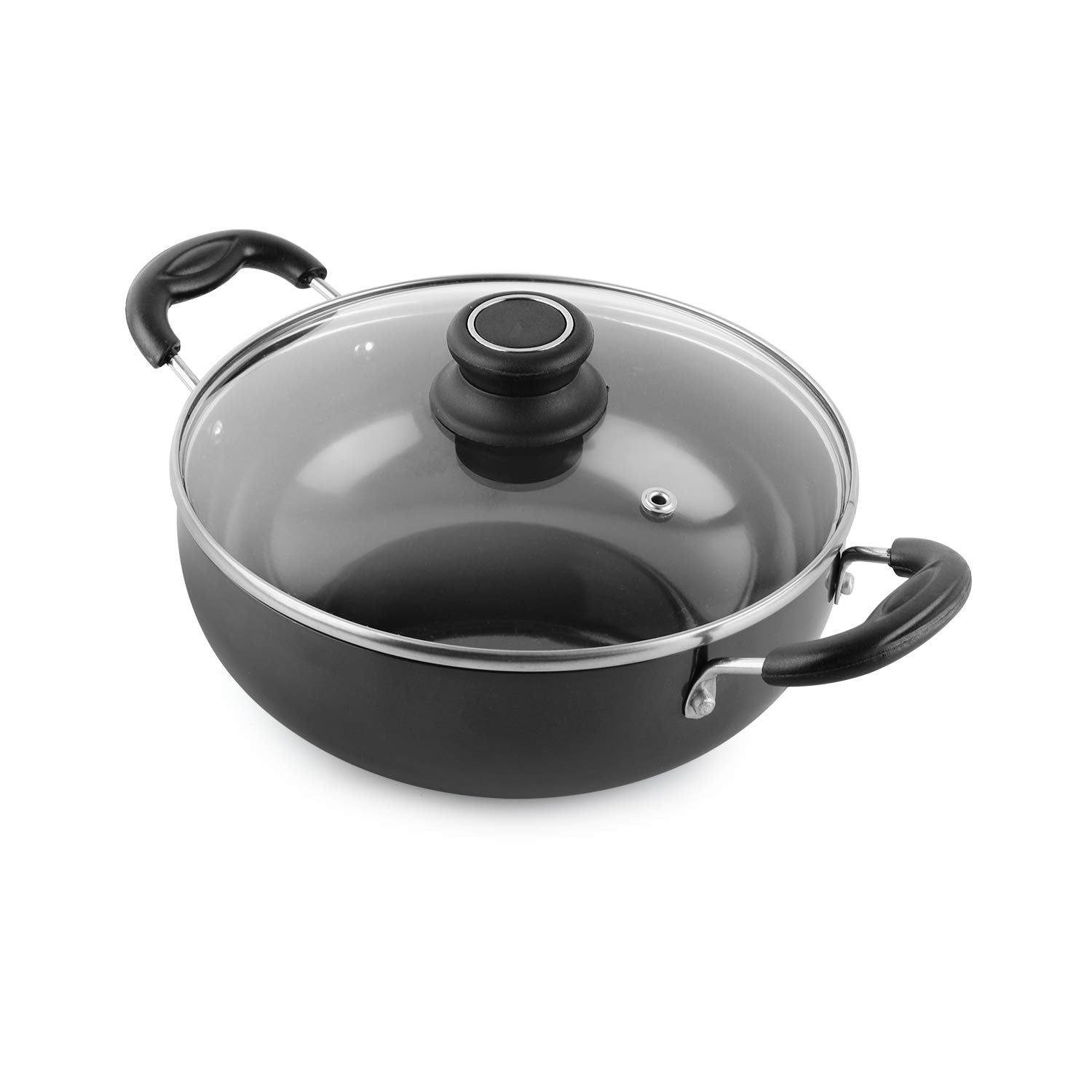 Cello Classy Hard Anodised Kadhai Induction Base with Glass Lid, 3.5 Litres