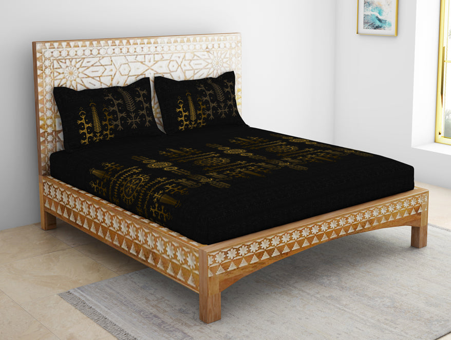 Spaces India Gond Ornate Dark Brown 100% Cotton King Size Bedsheet - Rangana by Spaces - view 3