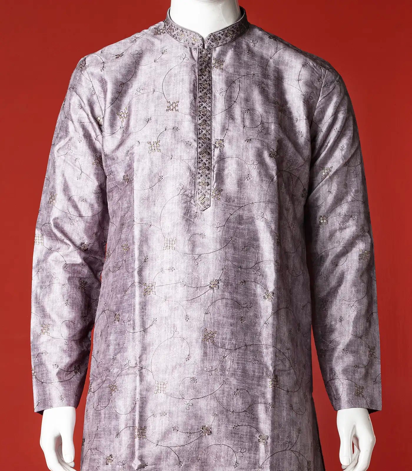 RmKV Grey Floral Embroidered Kurta With White Straight Fit Pants-Grey - view 3