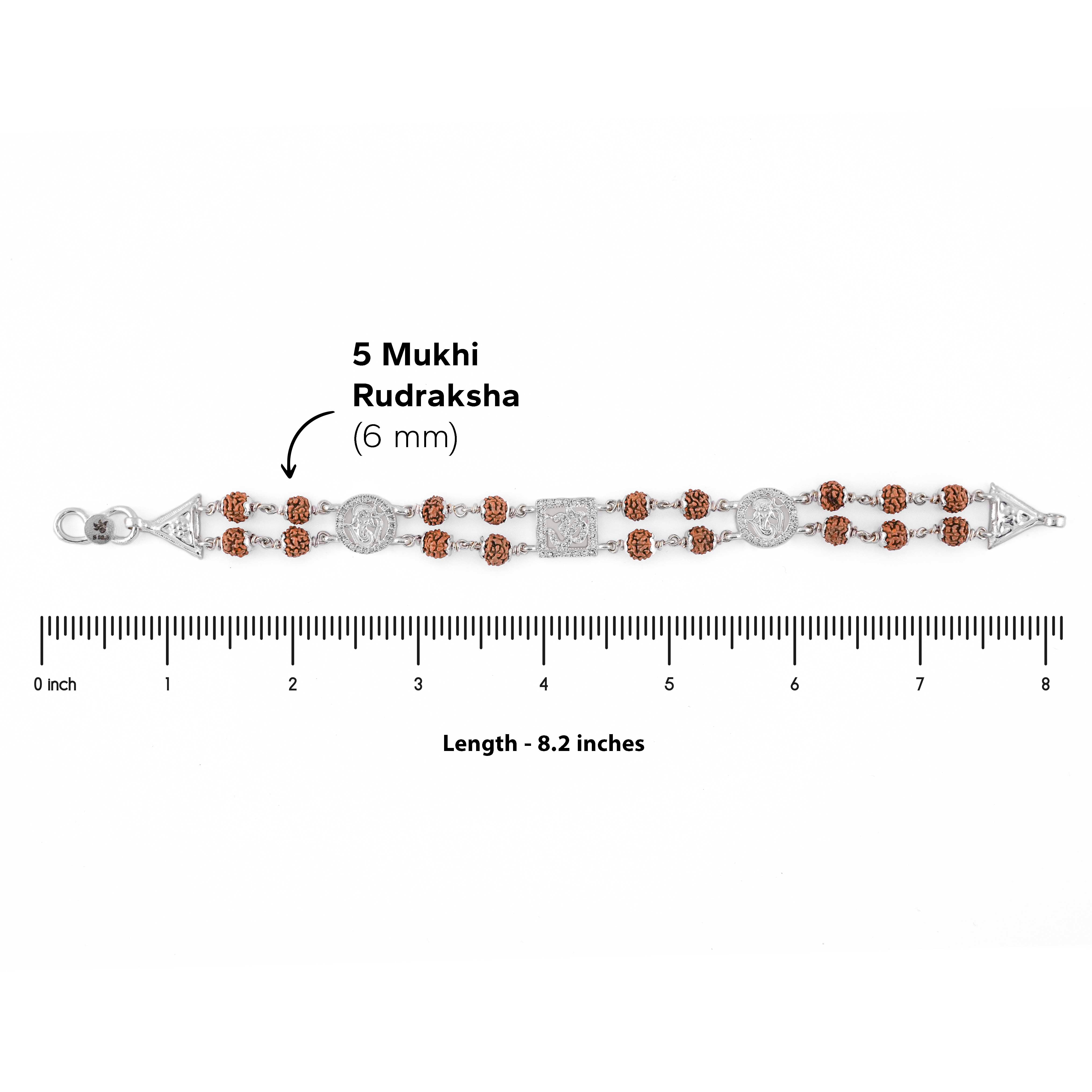 Prinjal Jewellers Rudraksha Silver Om With Ganesh double line Bracelet - view 6