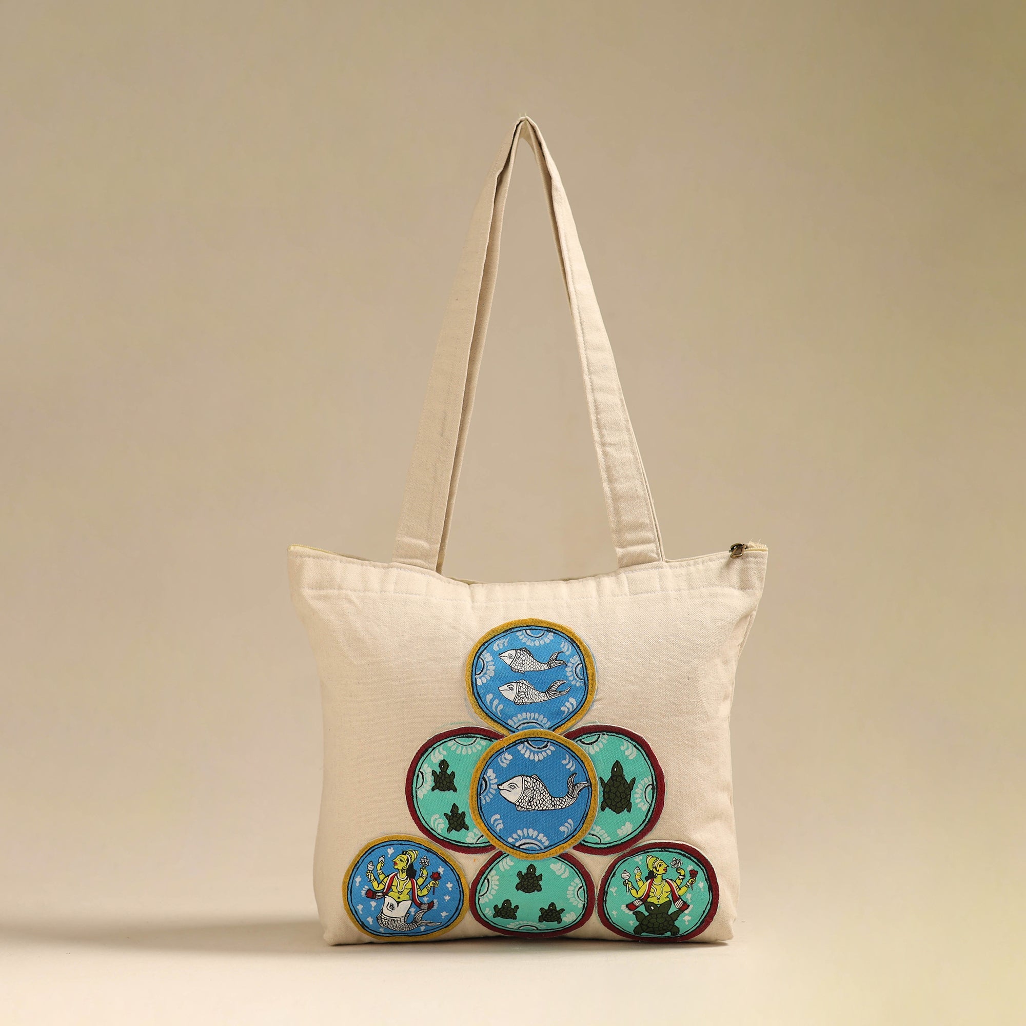 ITOKRI CRAFTS INITIATIVE Beige - Pattachitra Handpainted Shoulder Bag from Odisha 33