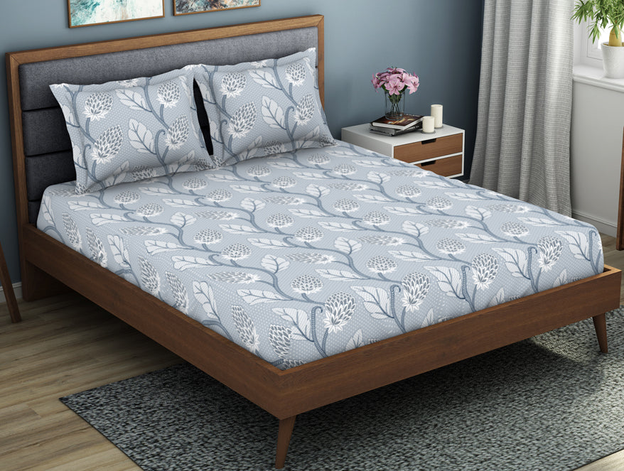 Spaces India Floral Niagara Mist - Light Blue Polycotton King Size Bedsheet - Wonder Full By Welspun - view 2