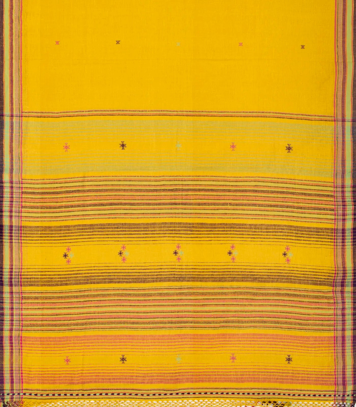 RmKV Mustard Handloom Bhujodi Cotton Saree With Cross Buttas - view 2