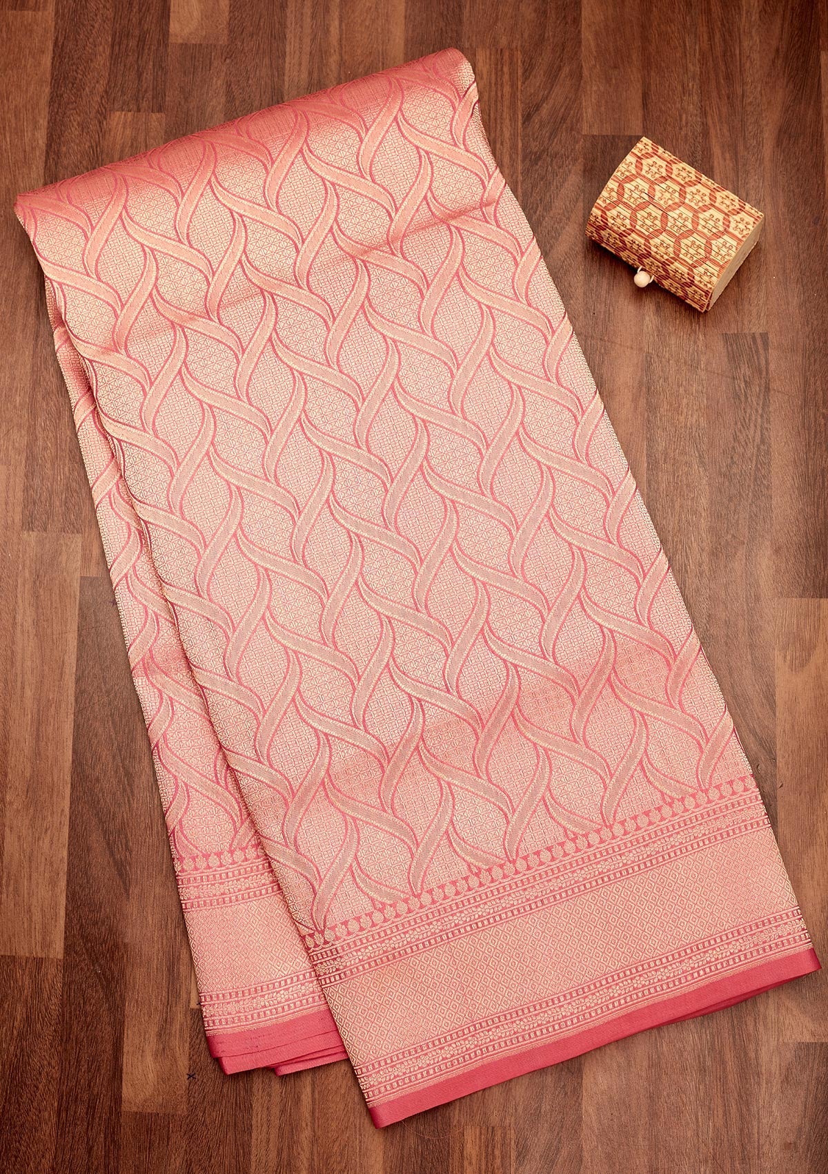 Koskii Peach Zariwork Pure Silk Saree – Women's