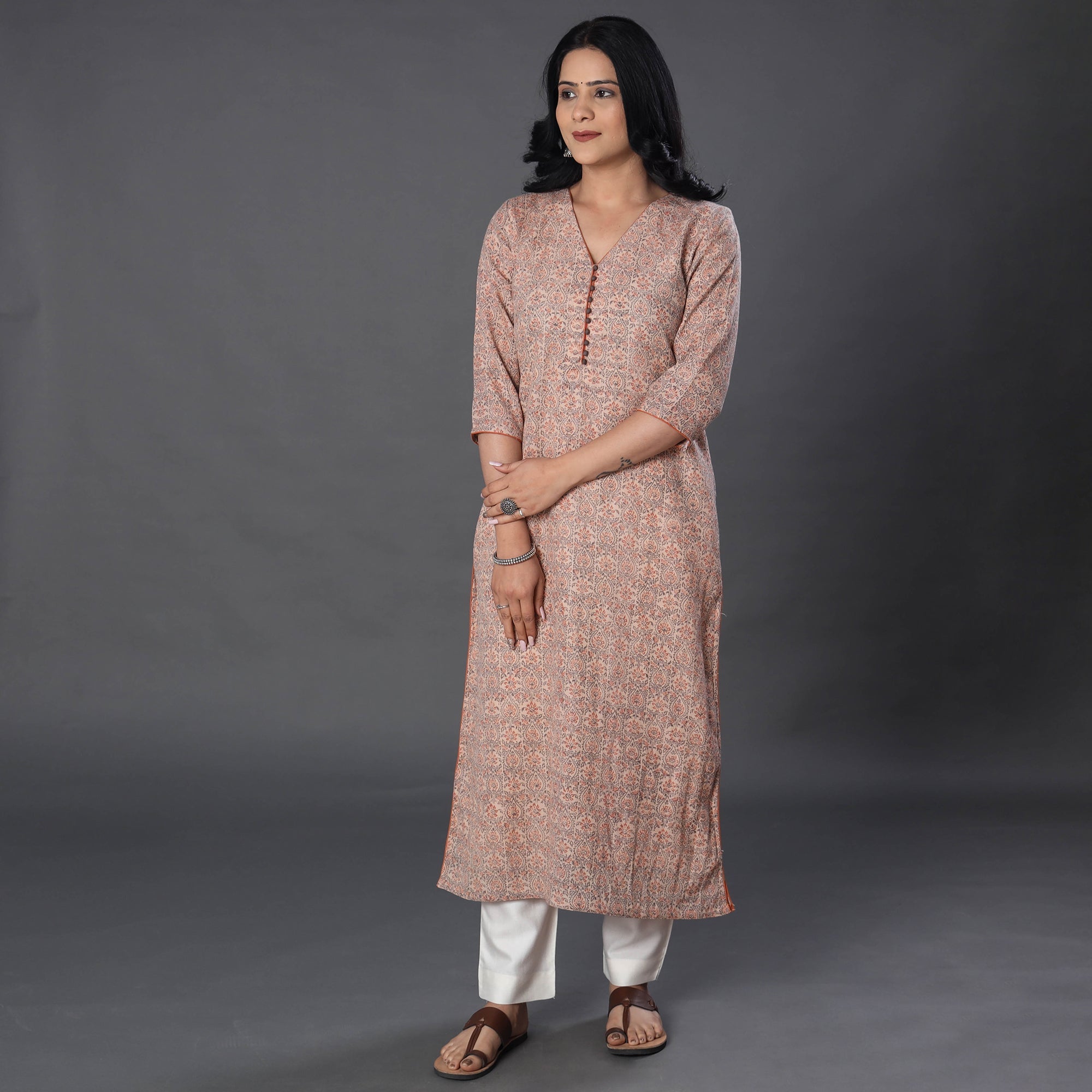 ITOKRI CASUALS Beige - Handwoven Wool Pedana Kalamkari Print Kurta - view 2