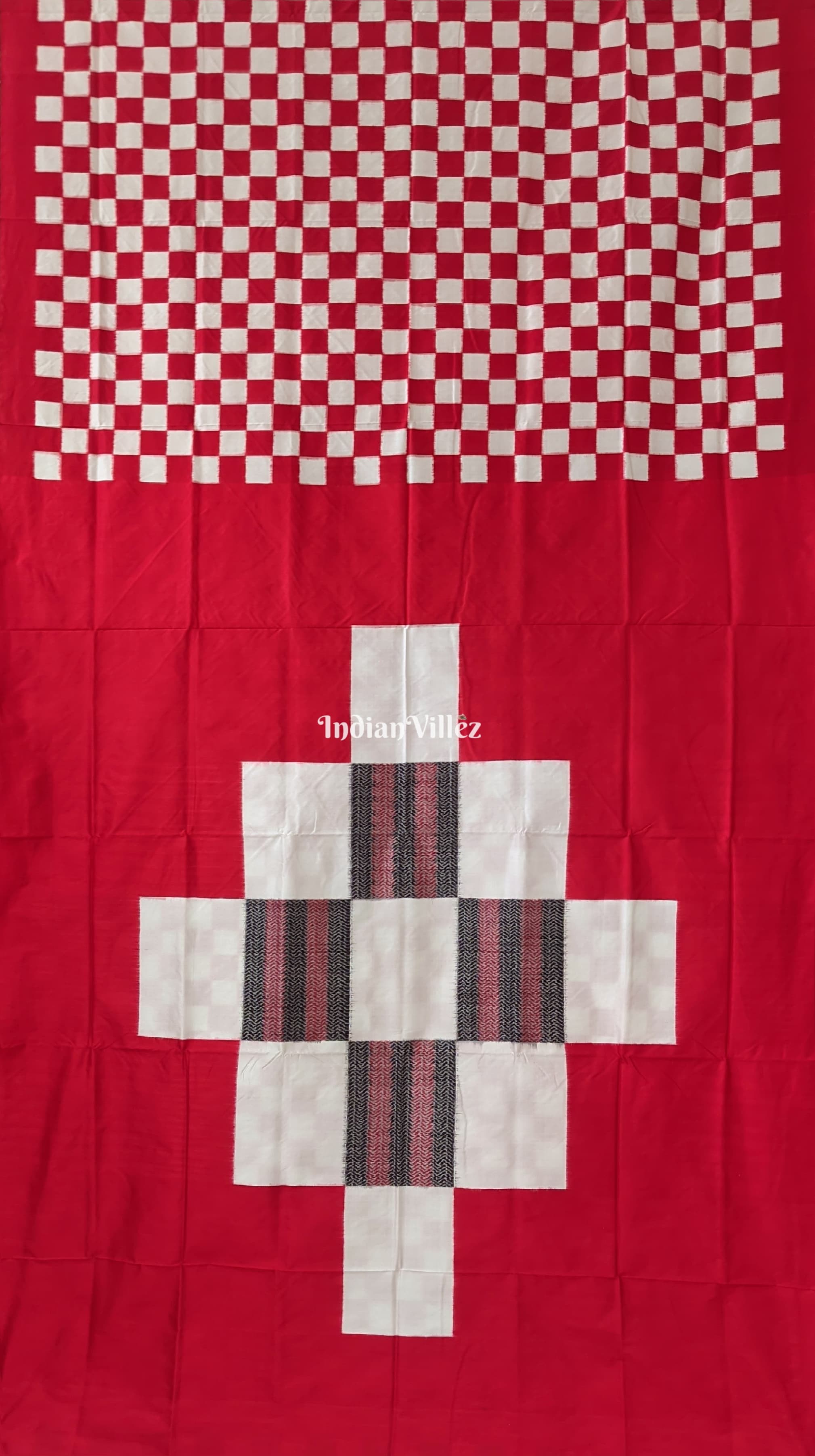 IndianVillèz White Red Pasapali Sambalpuri Ikat Silk Saree - view 2