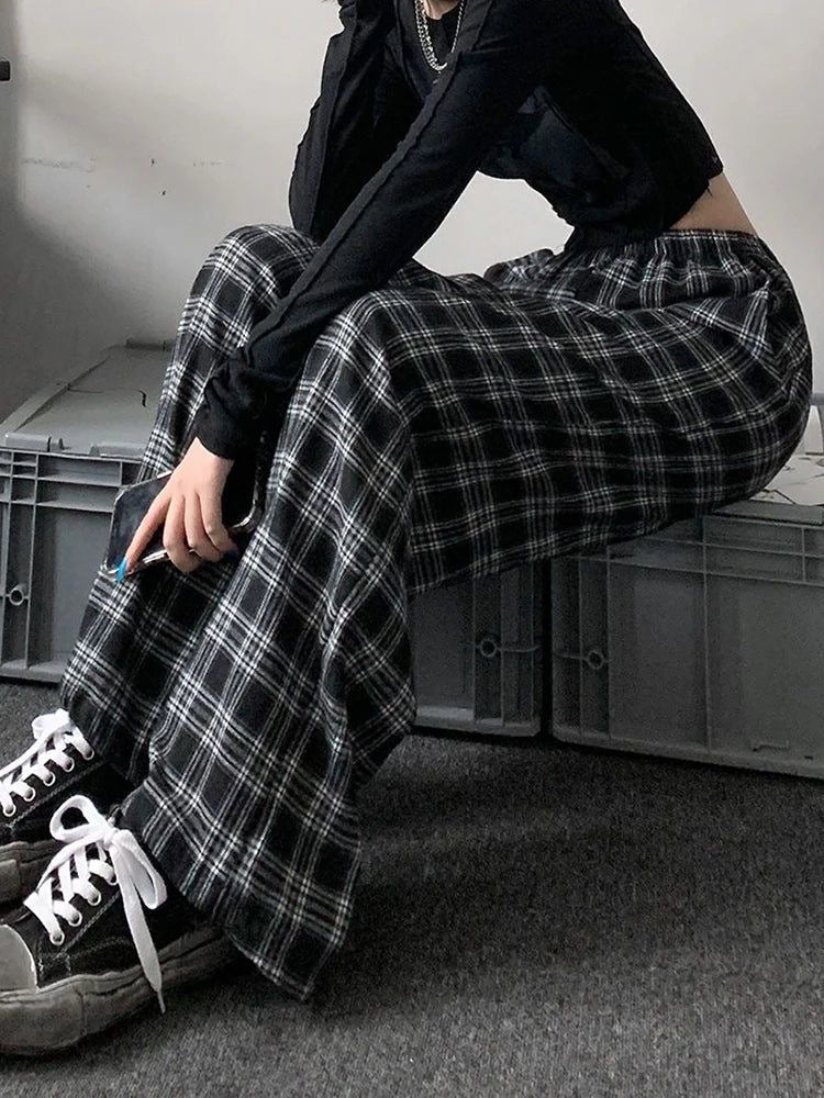 I Z F Checkered Wide Leg Pants – Women's, Black