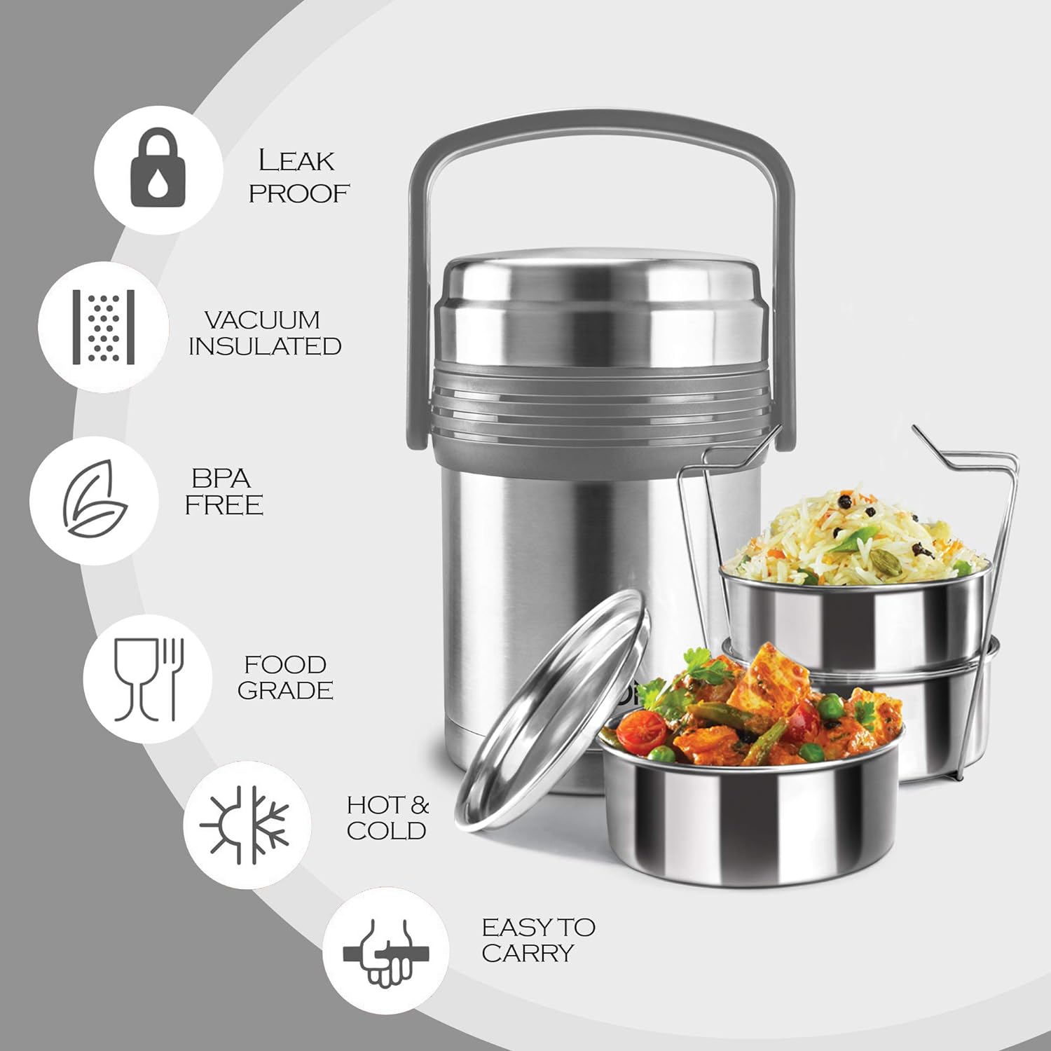 Milton Opus Stainless Steel Tiffin Box | Silver & Black - view 2