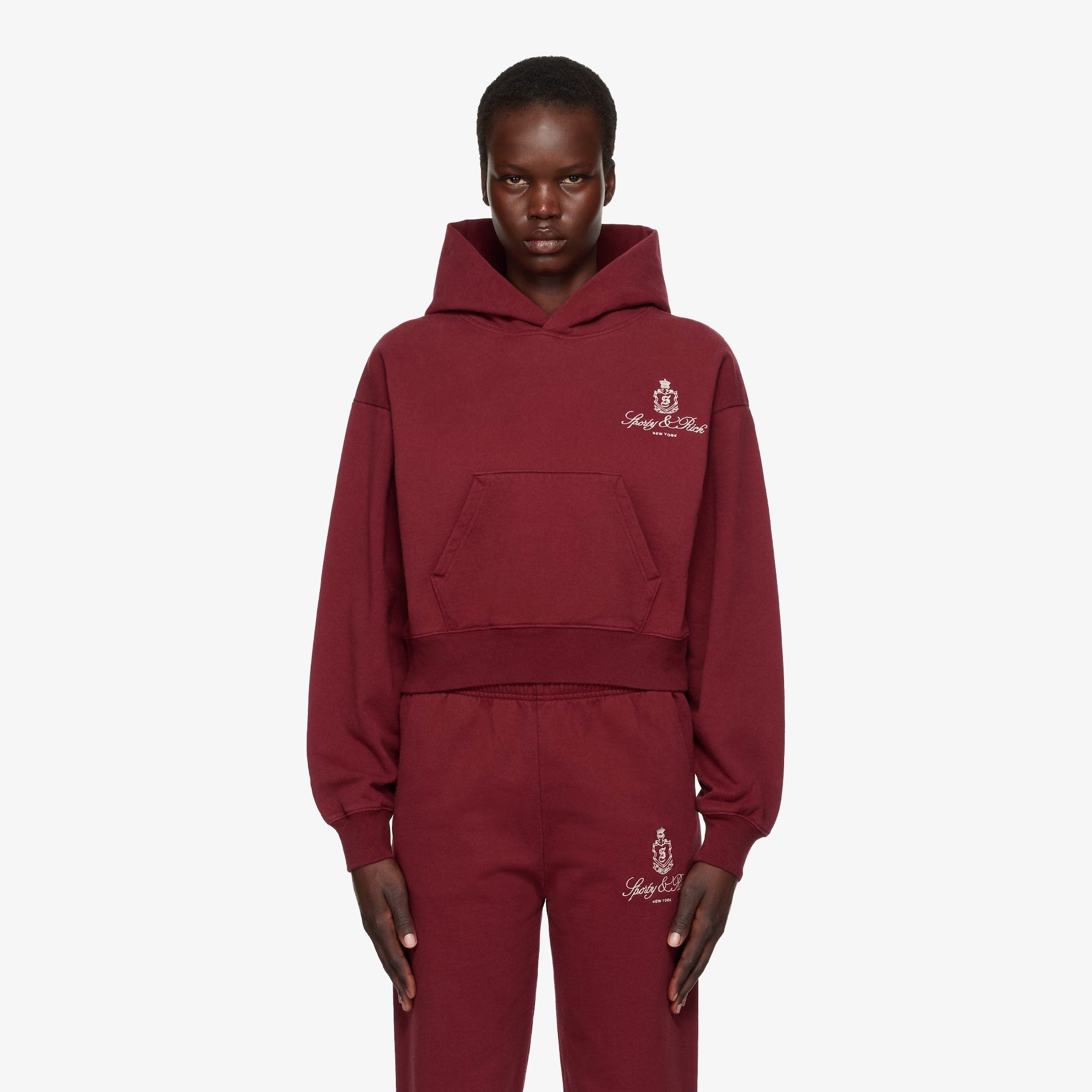 Sporty & Rich | Vendome Embroidered Cropped Hoodie { Red