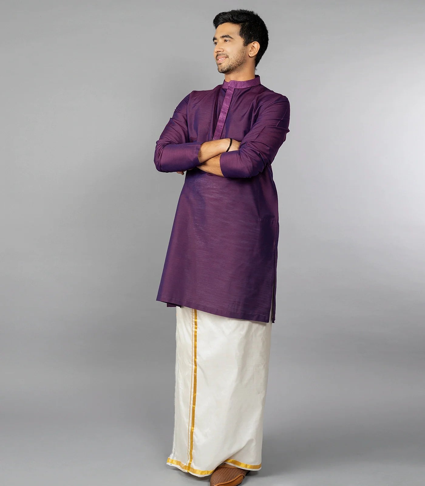 RmKV Royal Violet Kurta With Embroidered Placket-Violet