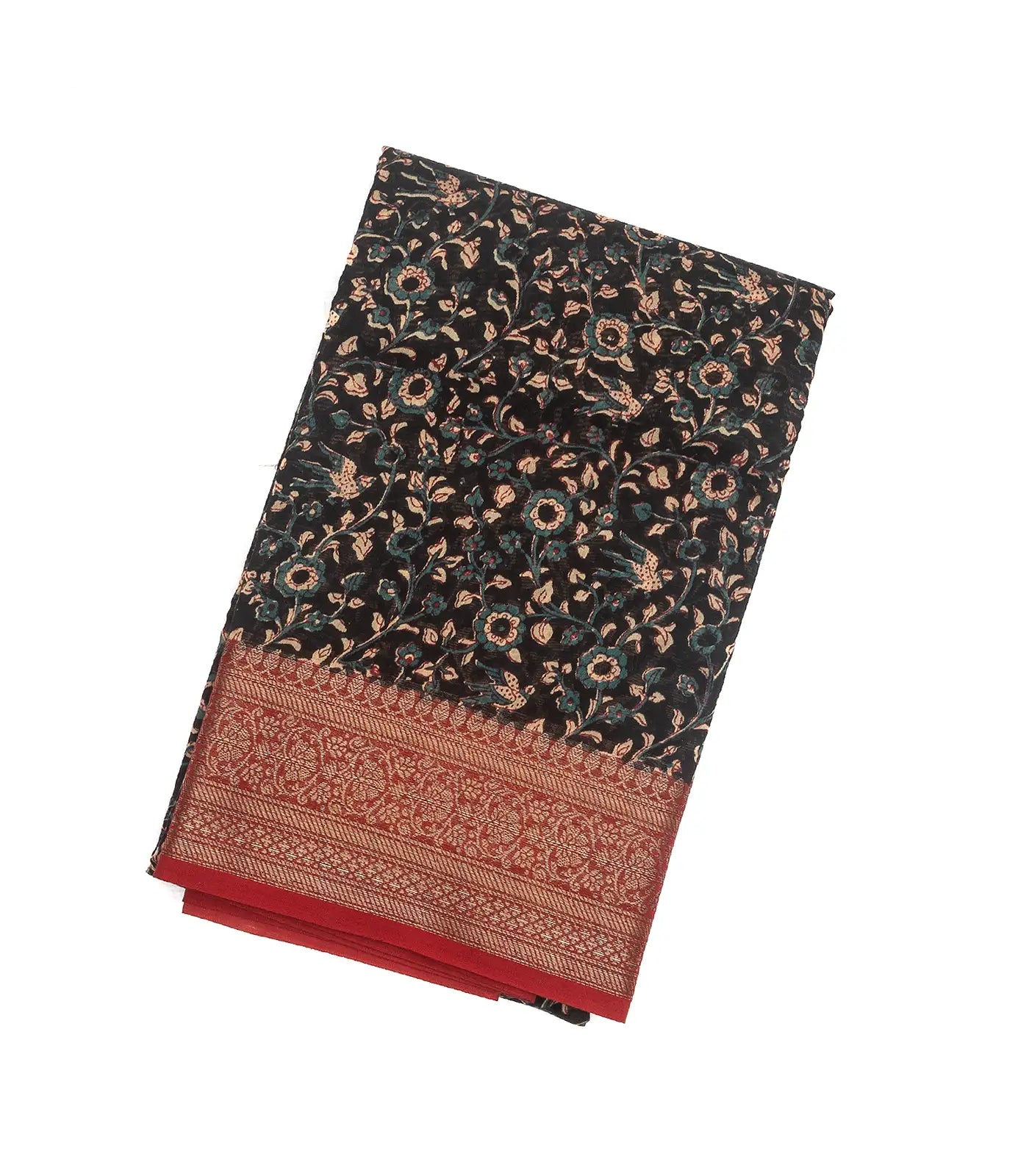 RmKV Black Woven Chanderi Cotton Saree With Red Border