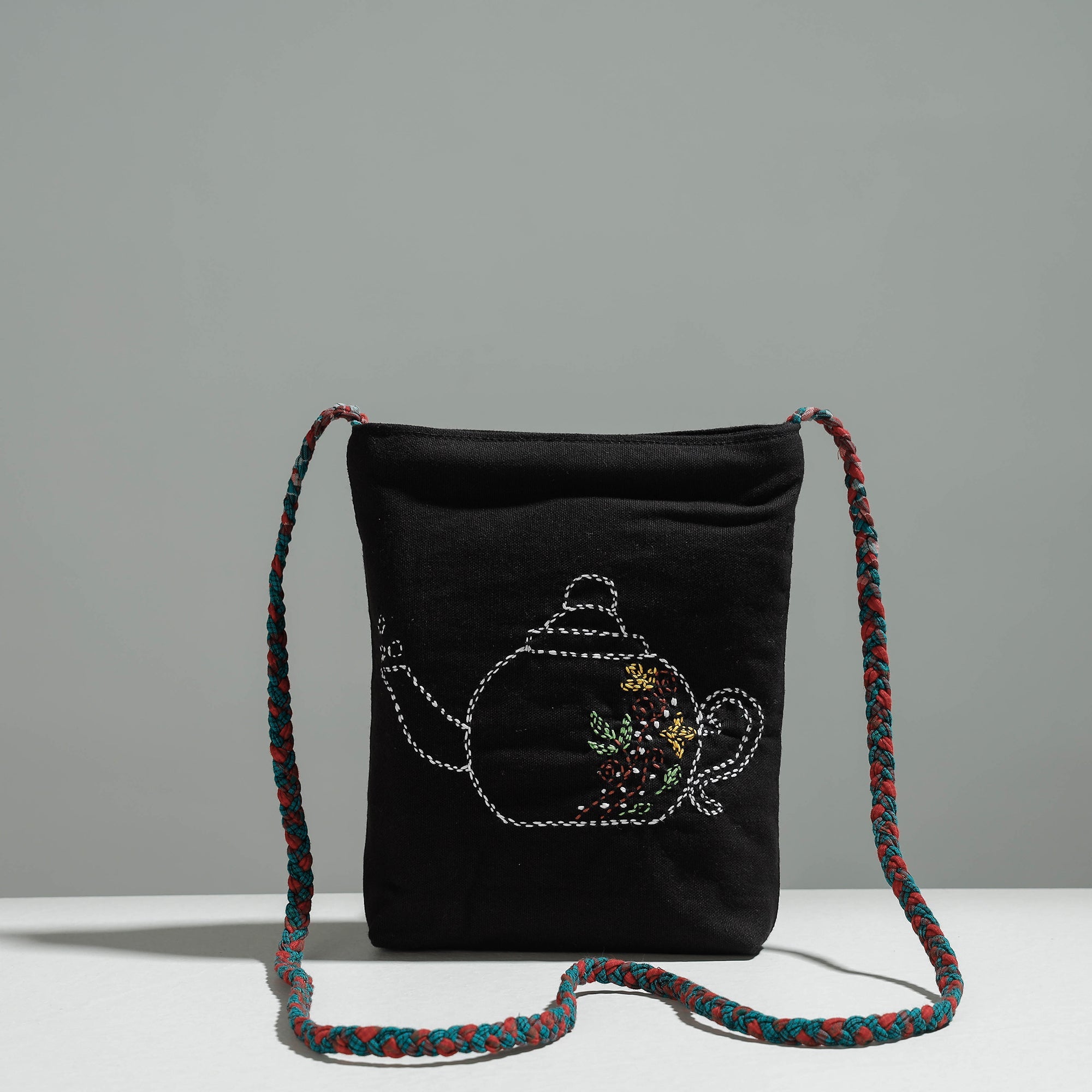 RANGILA DHAGA Black - Cotton Fabric Hand Embroidered Sling Bag - view 3