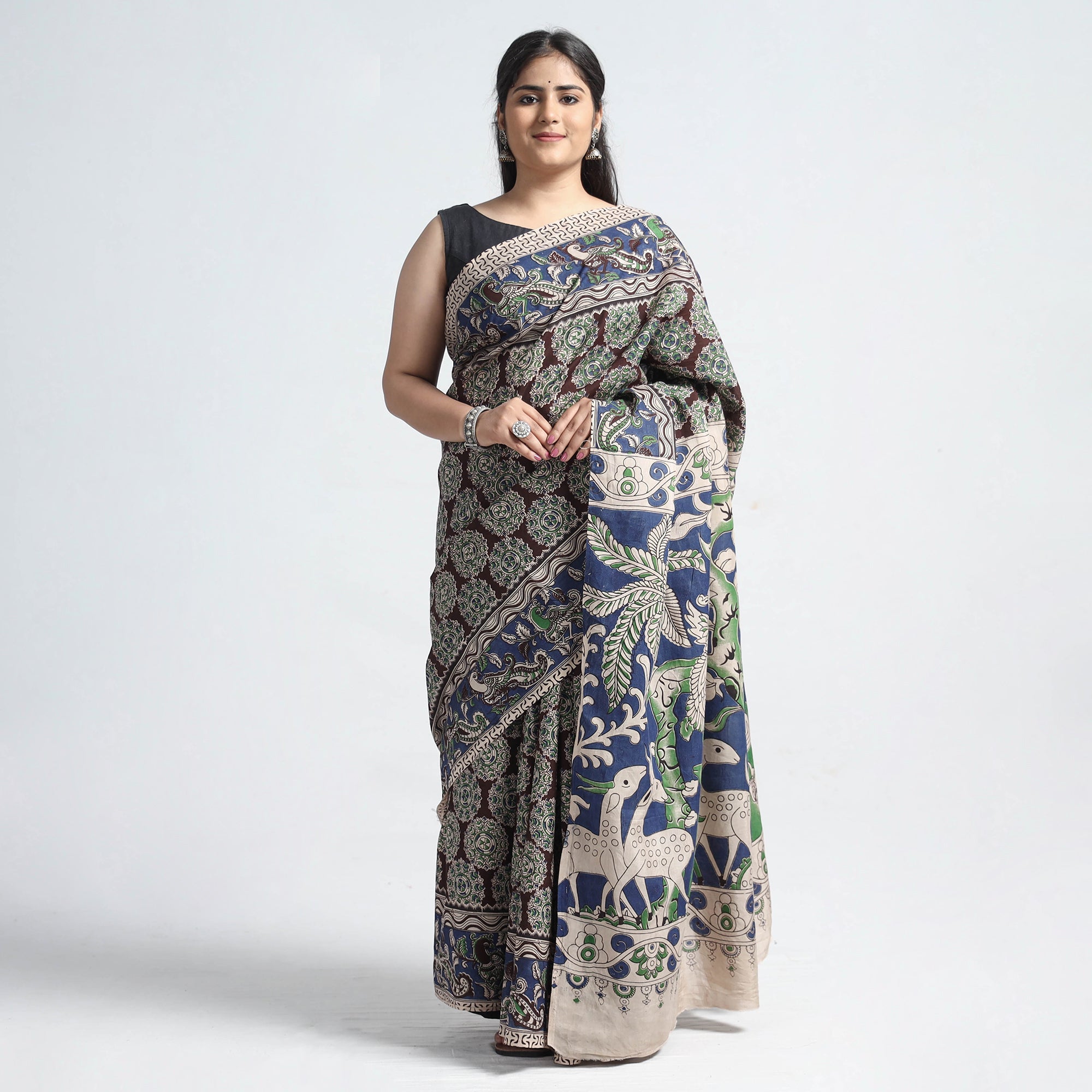 SOUTH KARGHA Brown - Kalamkari Printed Silk Cotton Saree